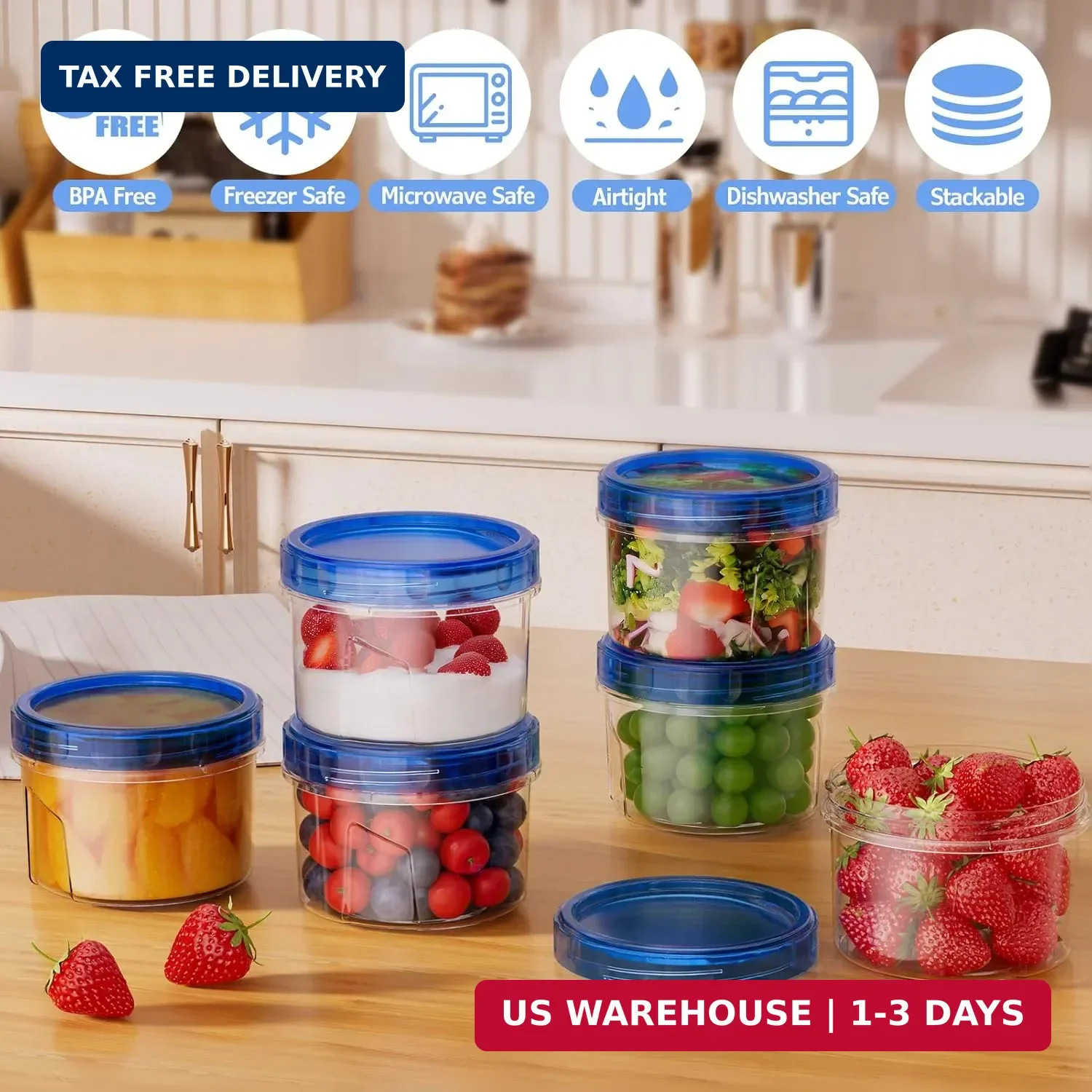 6 Pack-16 OZ Freezer Storage Containers, Small Plastic Containers with Twist Top