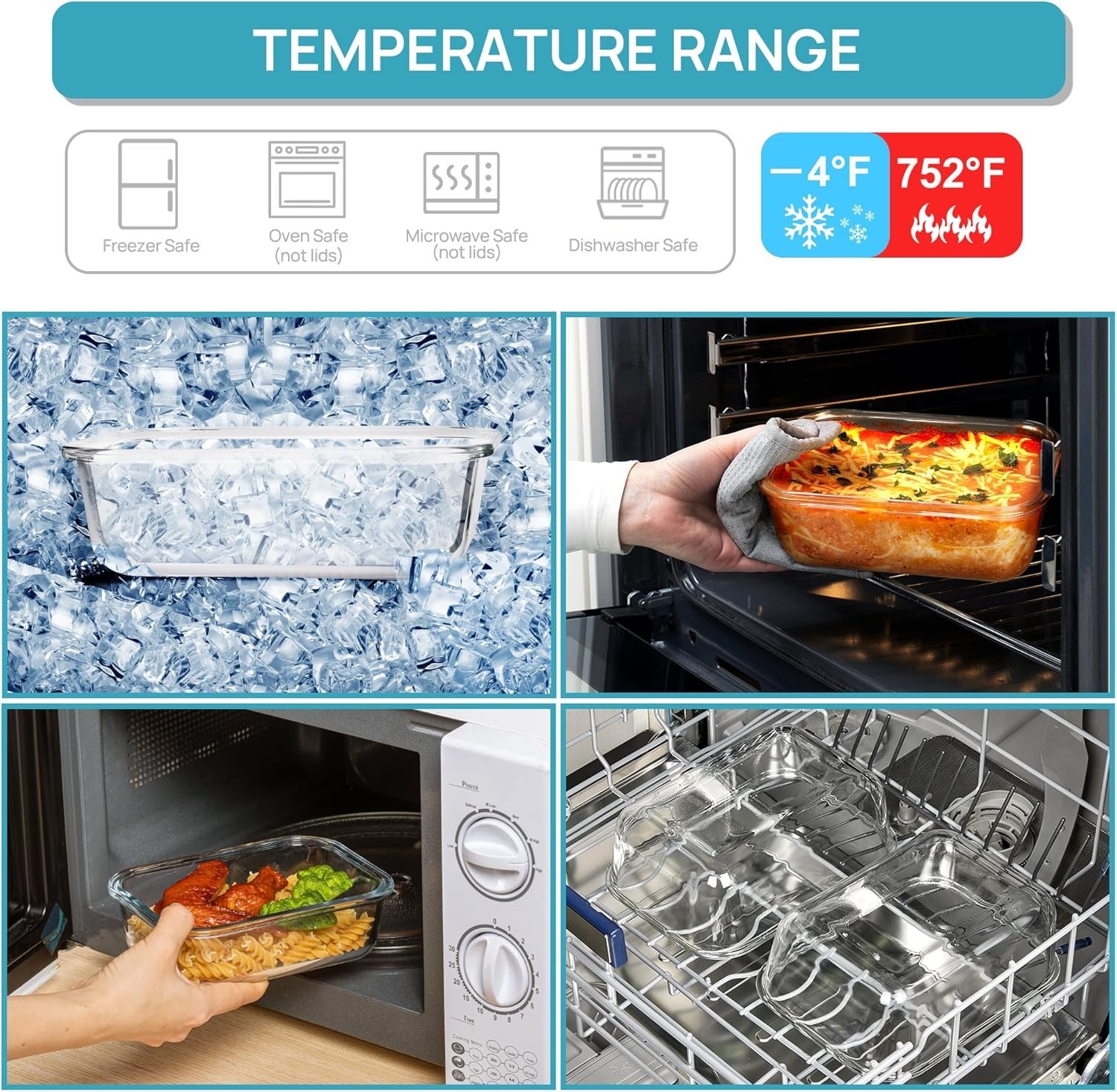 63oz Glass Storage Containers Set of 2 Airtight Leakproof for Baking and Freezer