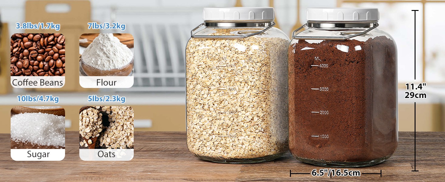 1.5 Gallon Glass Jar with airtight Lid, 2 Pack Wide Mouth Mason Jars with Sturdy