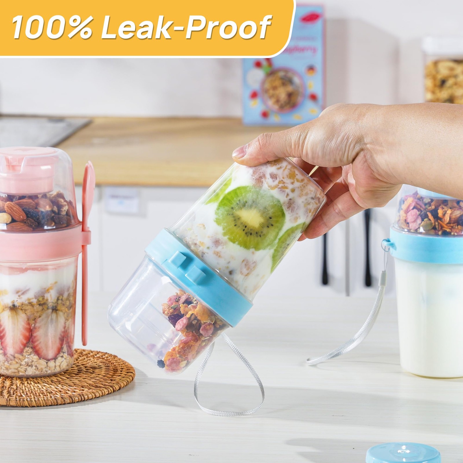 4 Pack 27oz Yogurt Parfait Cups with Lids and Spoons, Overnight Oats Containe…