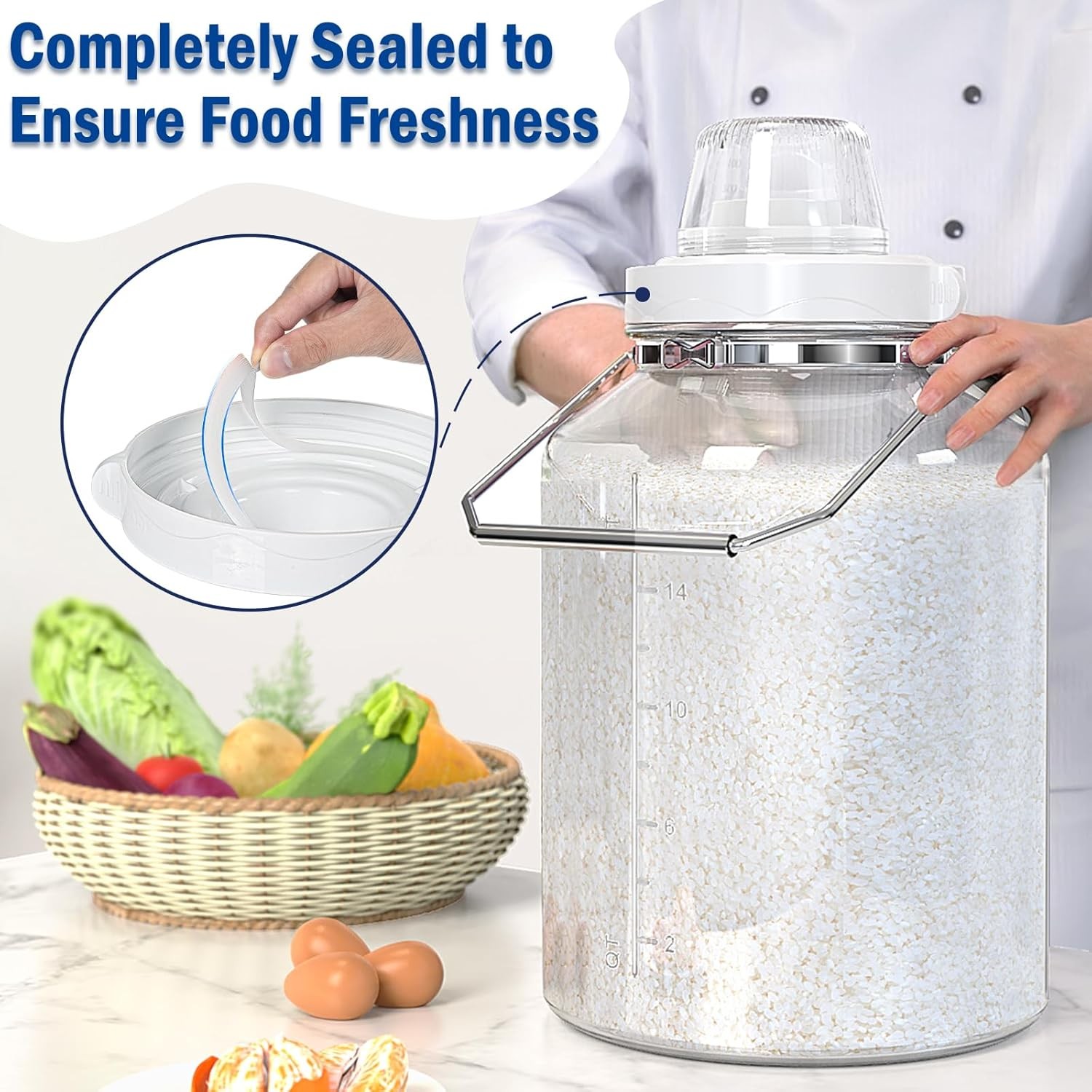5 Gallon Air Tight Glass Storage Jars, 6.4inch Wide Mouth Canister with