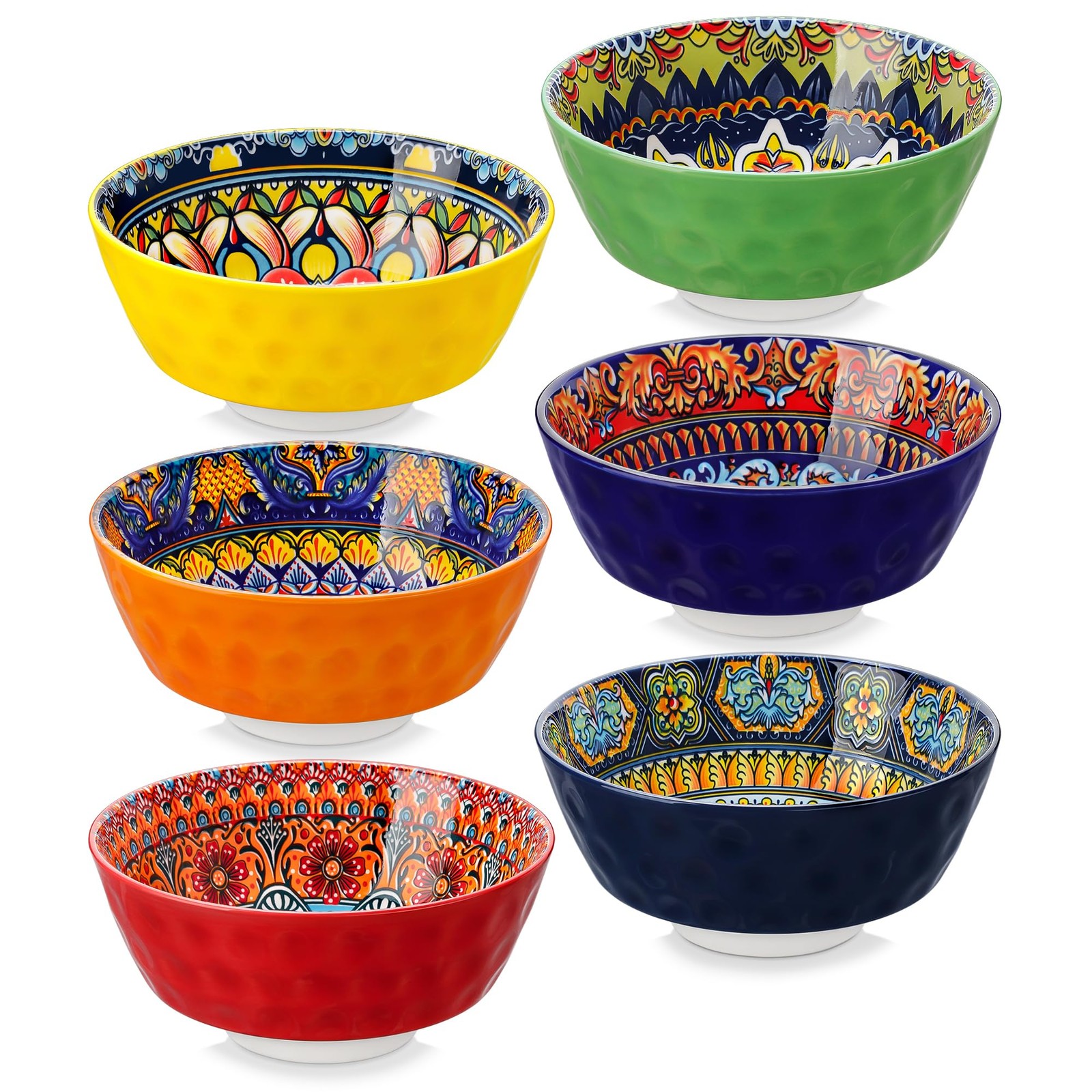 Boho Cereal Bowls Set of 6, 26 oz Ceramic Soup Bowls with Colorful Bohemian P…