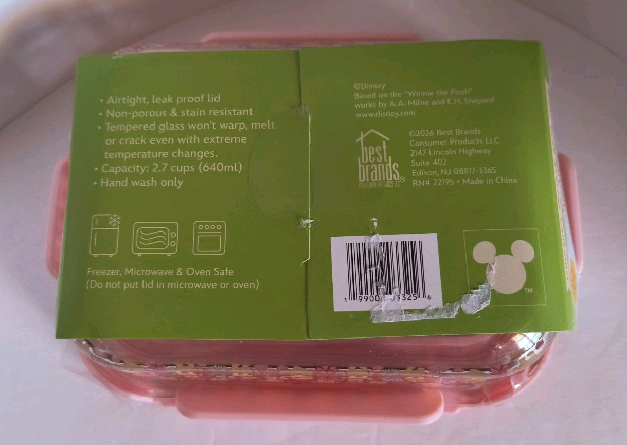 Disney Winnie the Pooh Glass Food Storage Container with Snap Lid (2-7 Cups) NEW