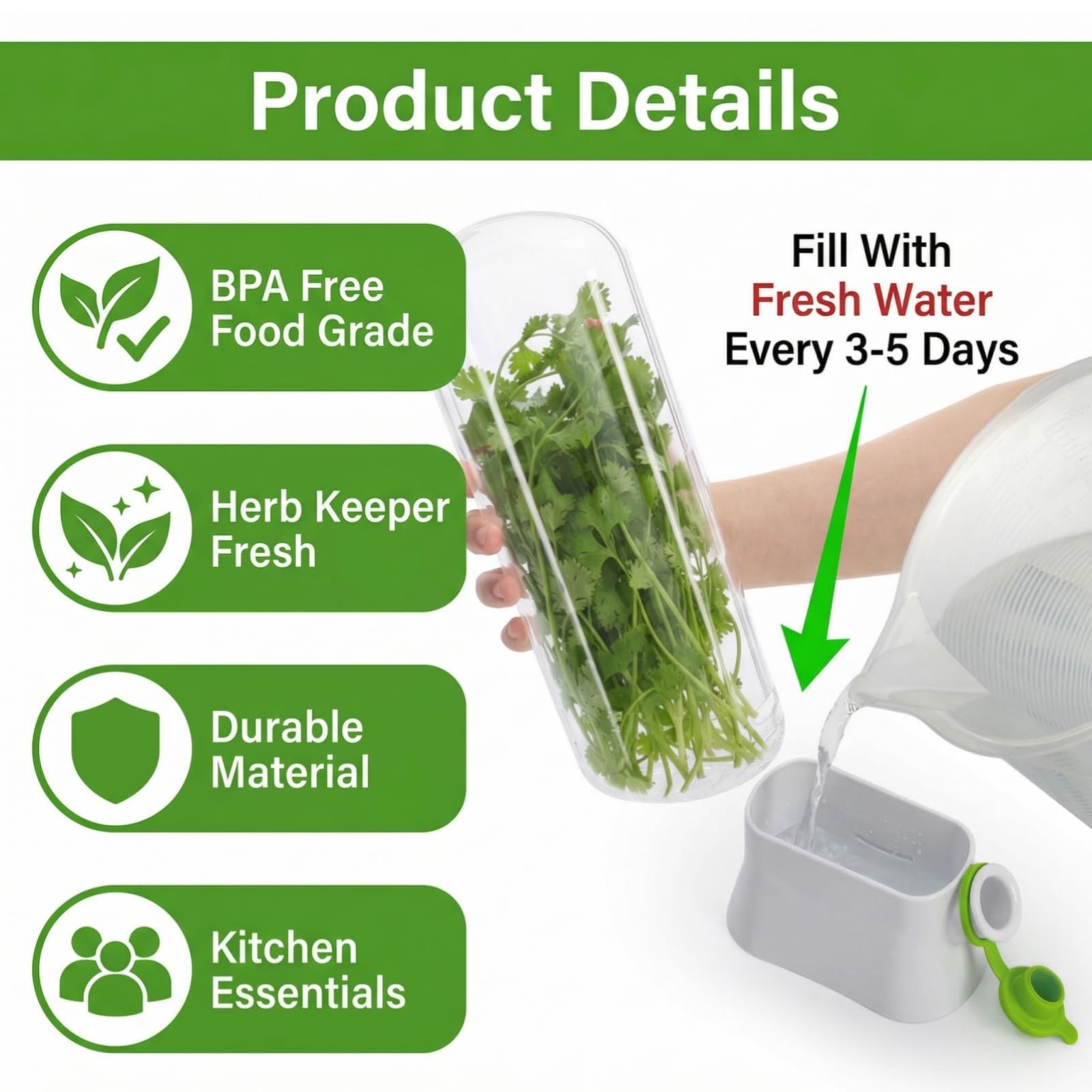 Jowgut 2 Pack Herb Saver for Refrigerator, Fresh Herb Keeper Preserver, Safe …