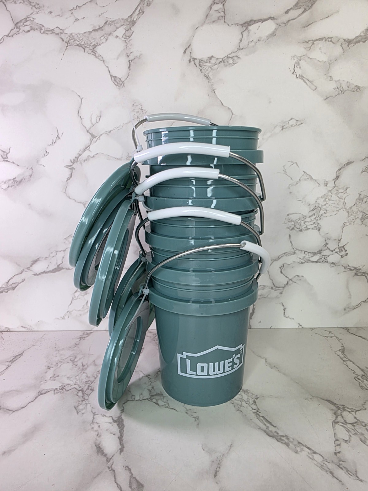 NEW Set of 5 Lowe’s TEAL 0.42 Quart BPA-Free Mini Bucket W/Lid In Hand