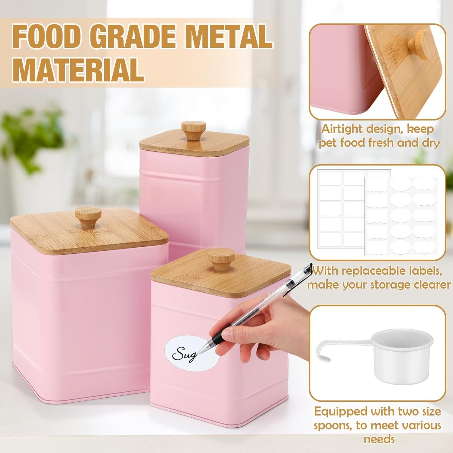Kitchen Canisters for Countertop Set of 3 Metal Canisters Sets with Bamboo Lids