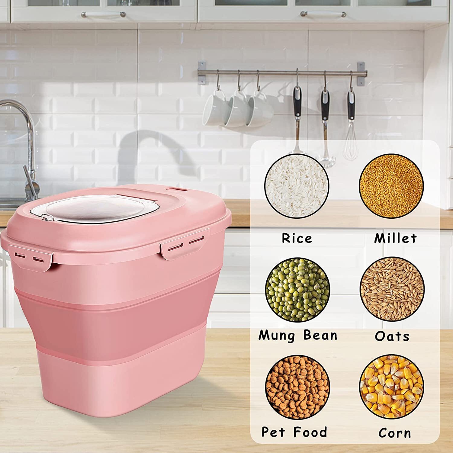 Cereal Rice Food Storage Container Collapsible Dispenser Bin Airtight Pantry