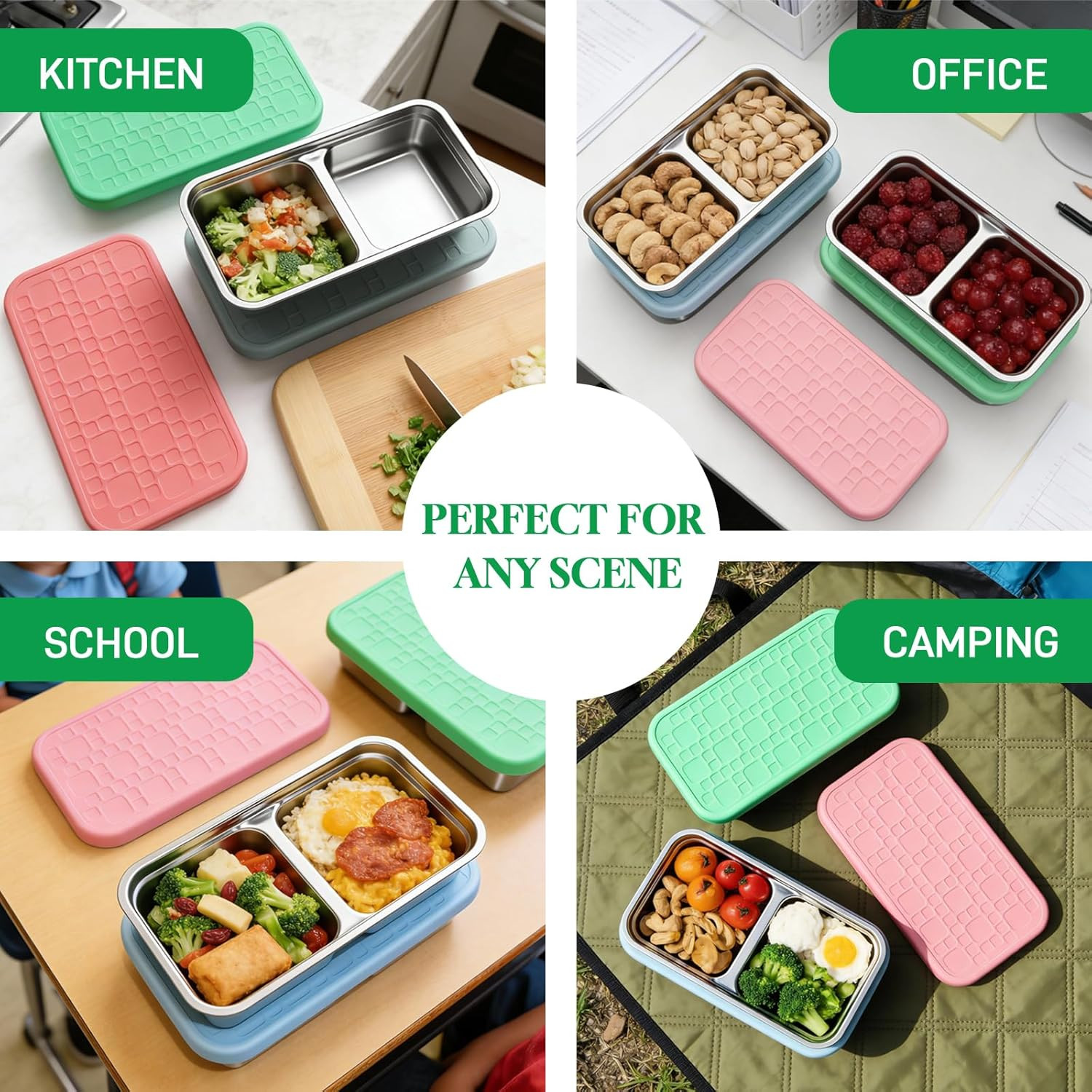 3 Pack 15Oz Stainless Steel Snack Containers Kids Reusable Metal Snack Stackable