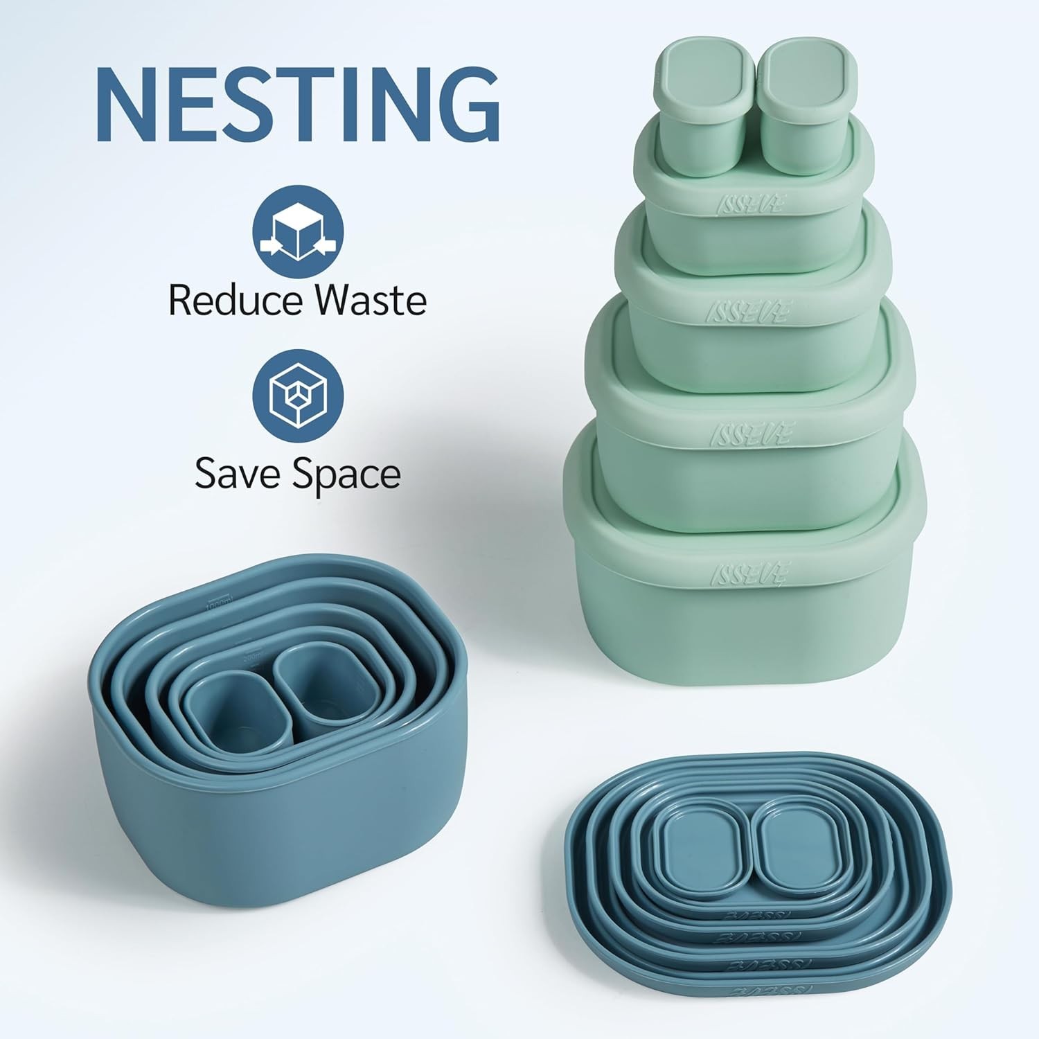 12Pcs/Set Nesting Silicone Food Storage Containers W/ Lids BPA Free Reusable