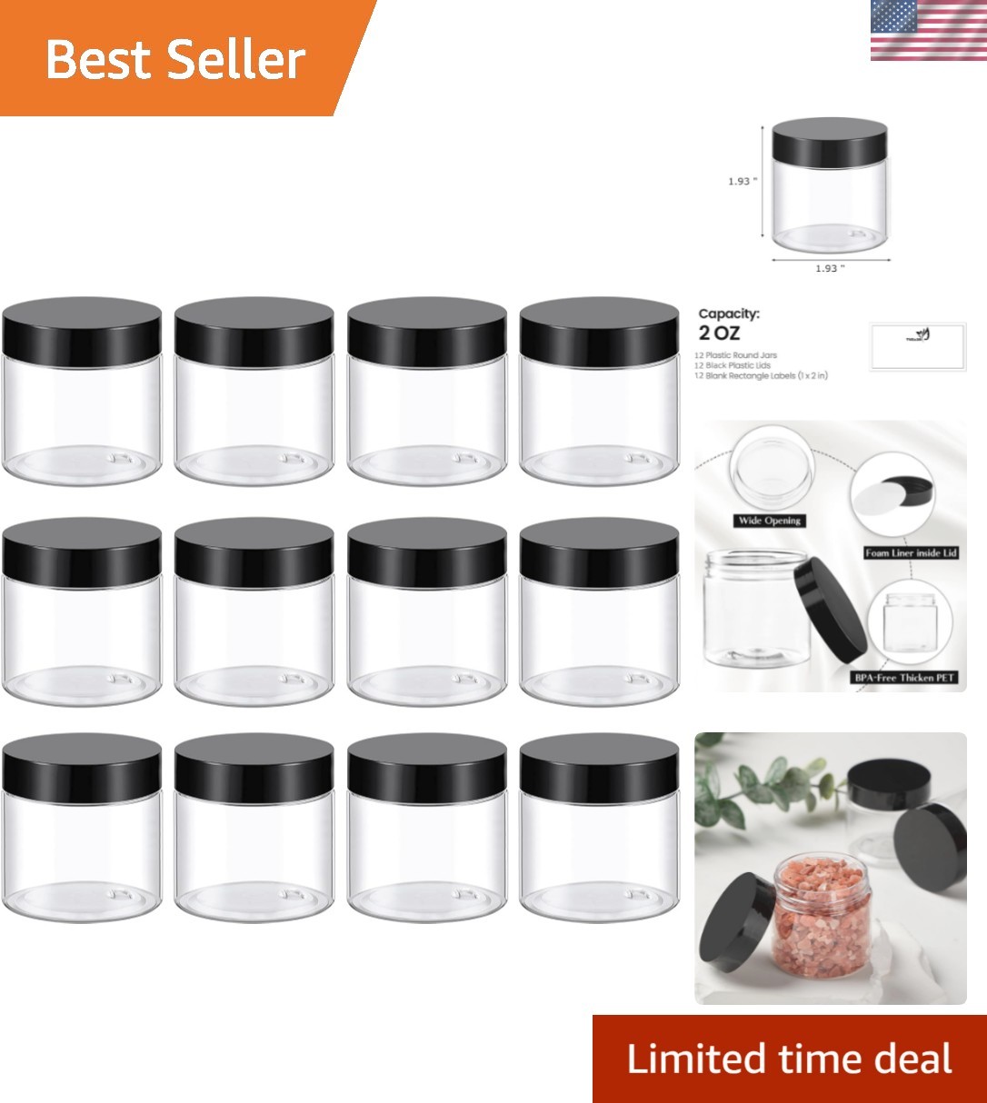 Travel-Ready 2 Oz Clear Plastic Jars – 12 Pack with Labels for Easy Organization