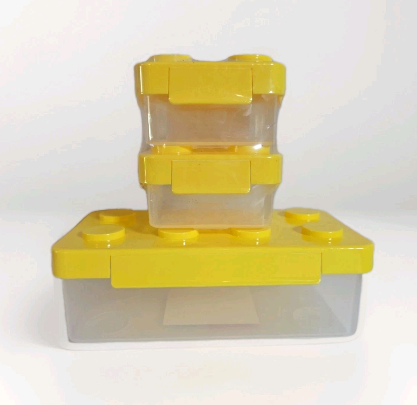 Yellow Clear Storage Containers Stackable Interlocking Portable Bricks Set Of 3
