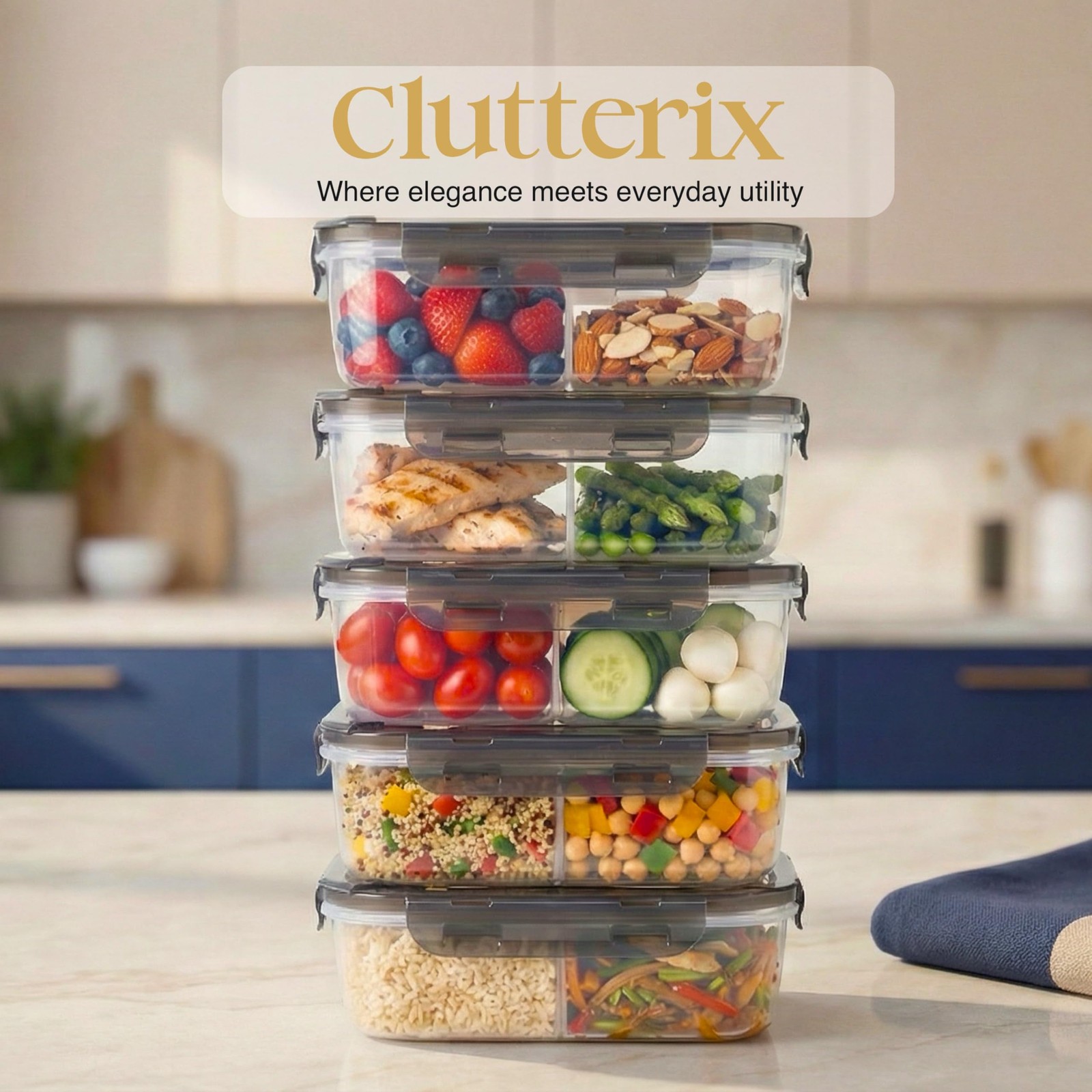 Compartmentalized Plastic Airtight Food Storage Containers with Vented Lids, …