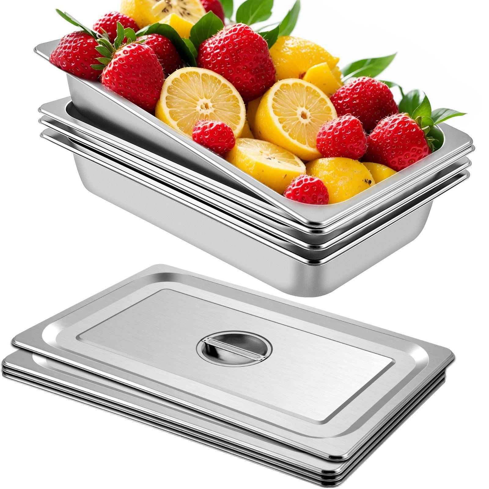 Industrial 52L Stainless Pan 21.1x13in Deep Full-Size With Lids