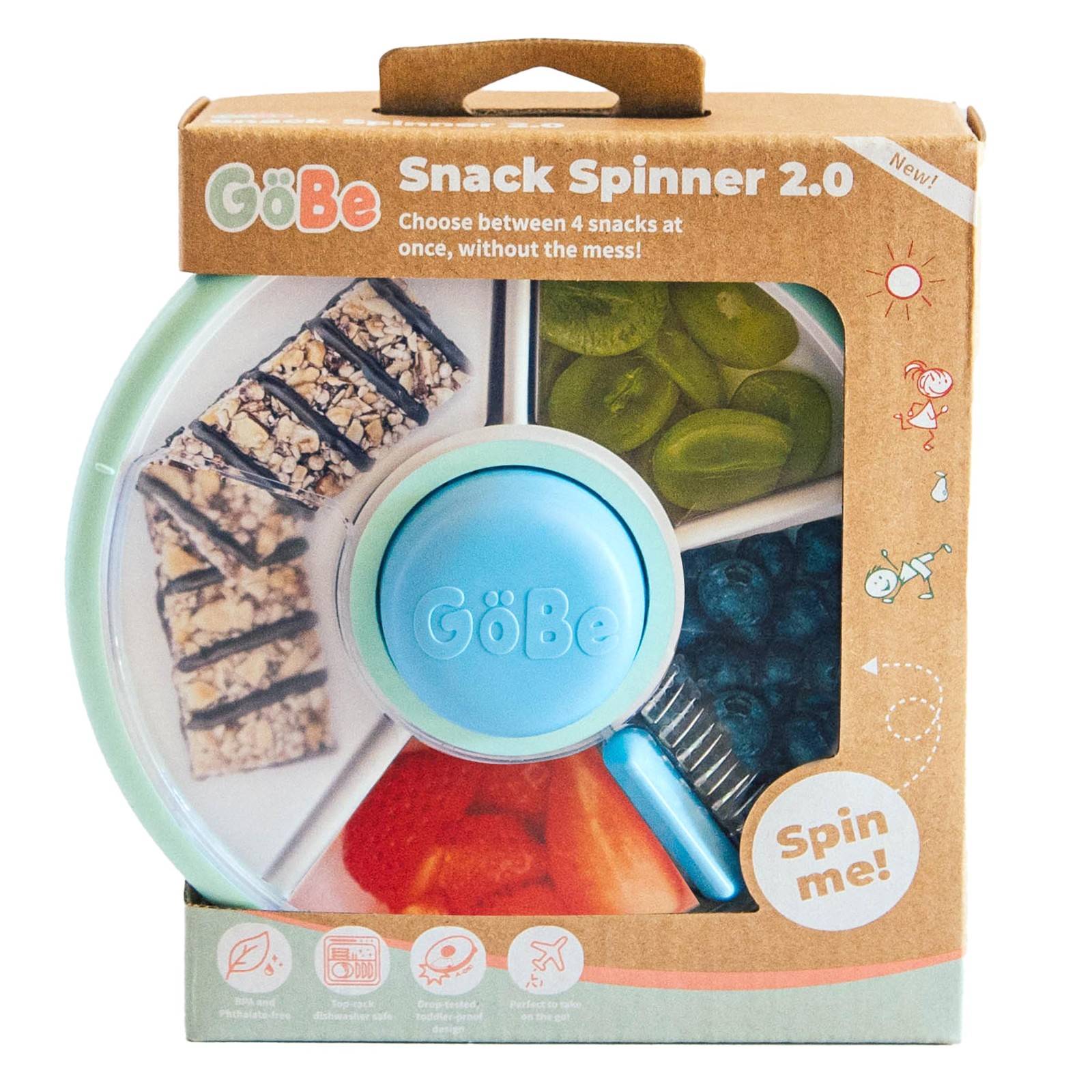 GoBe Kids Small Snack Spinner Slide – Reusable Container with 4…