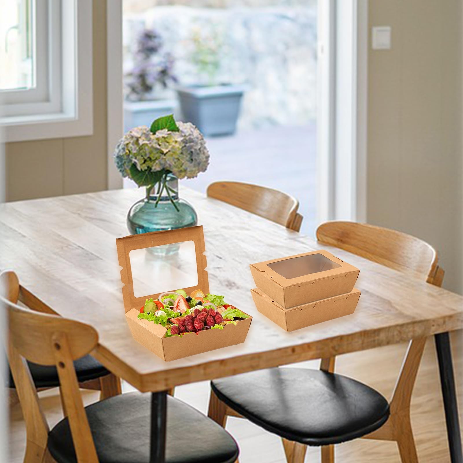 50 Pack Take Out Food Containers with Window, 40 oz Kraft Paper Food to Go Bo…