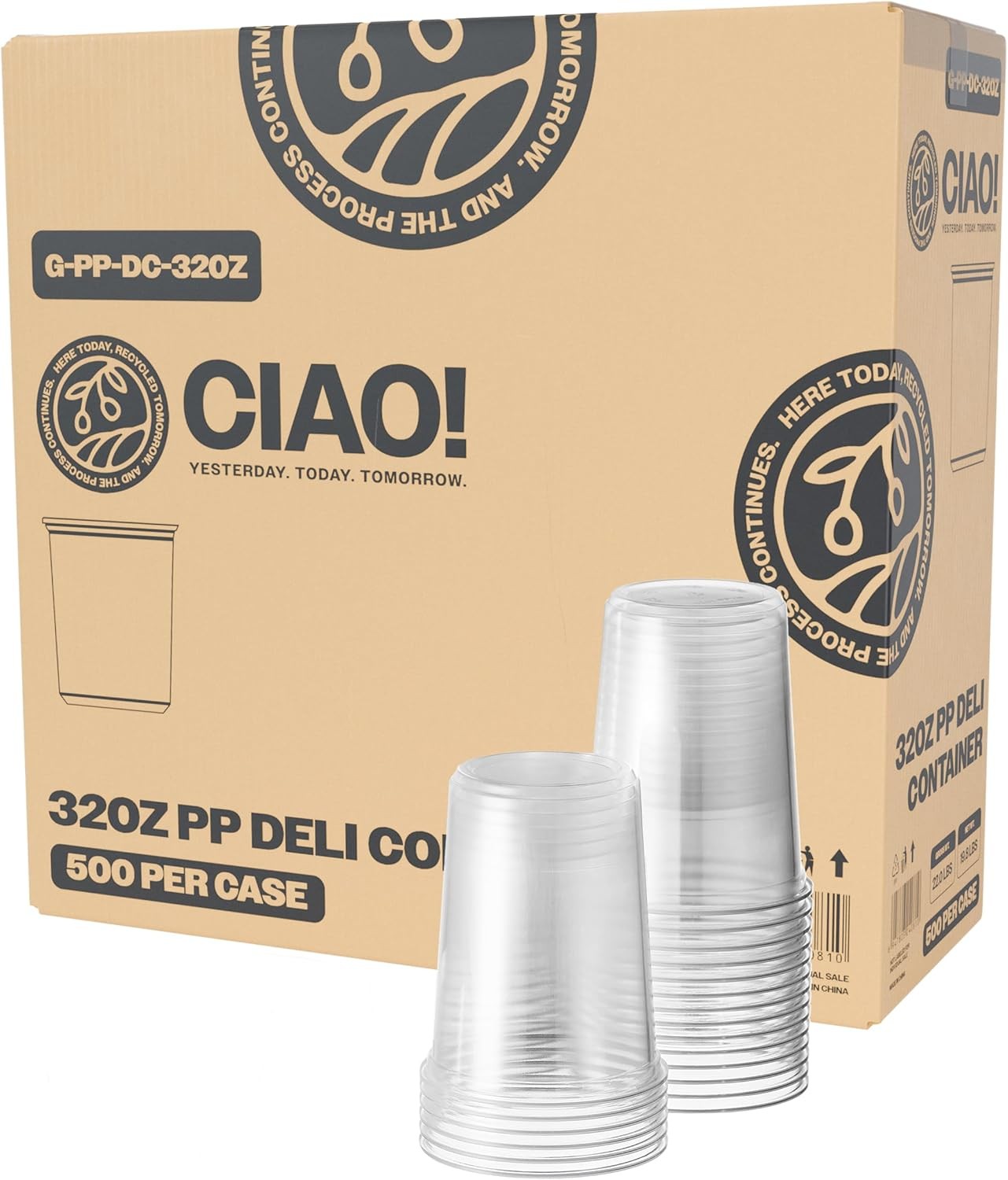 CIAO 32OZ Polypropylene Clear Deli Container Matching Lids Sold Separately Case