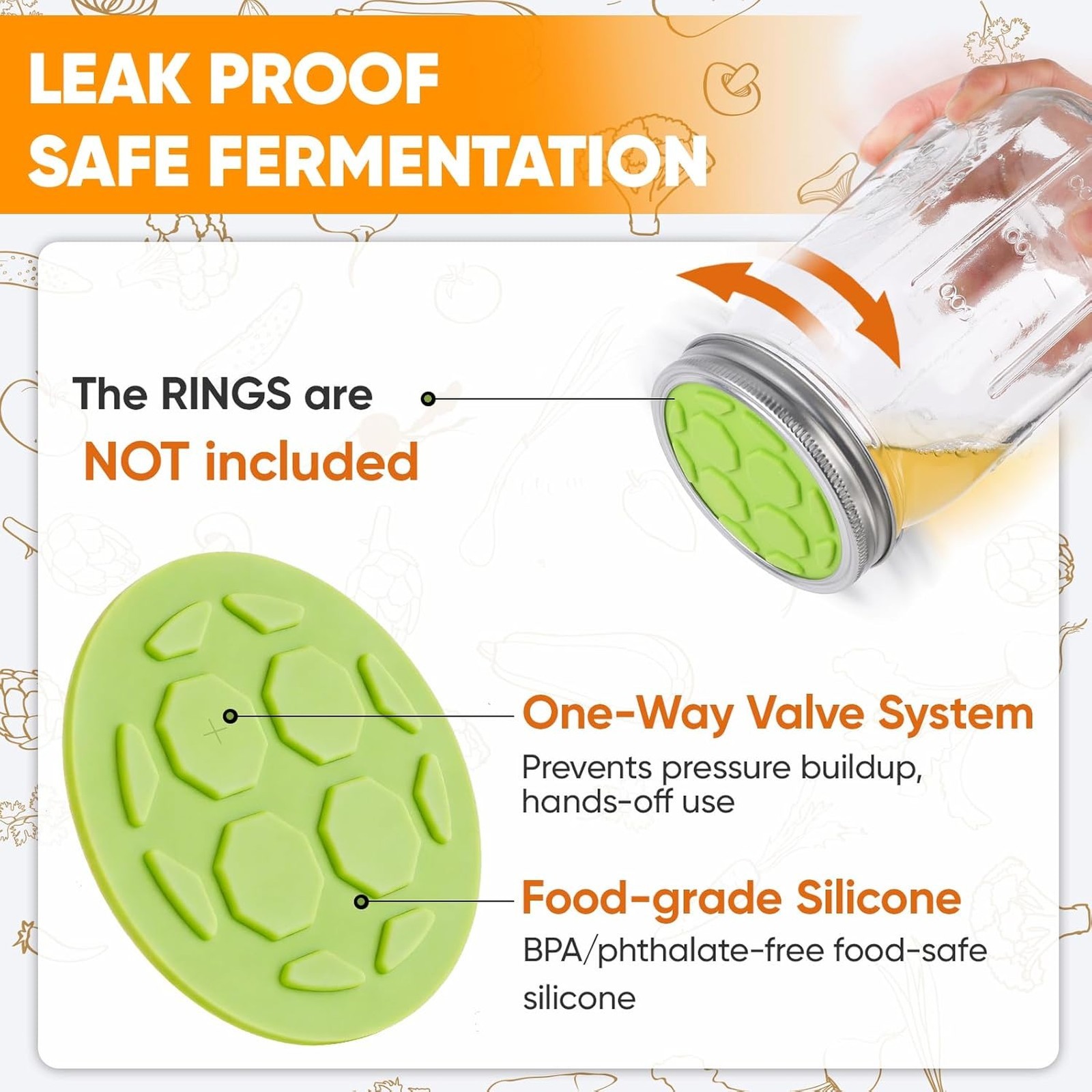 Silicone Fermentation Lids for Wide Mouth Mason Jars, One-Way Airlock Valve
