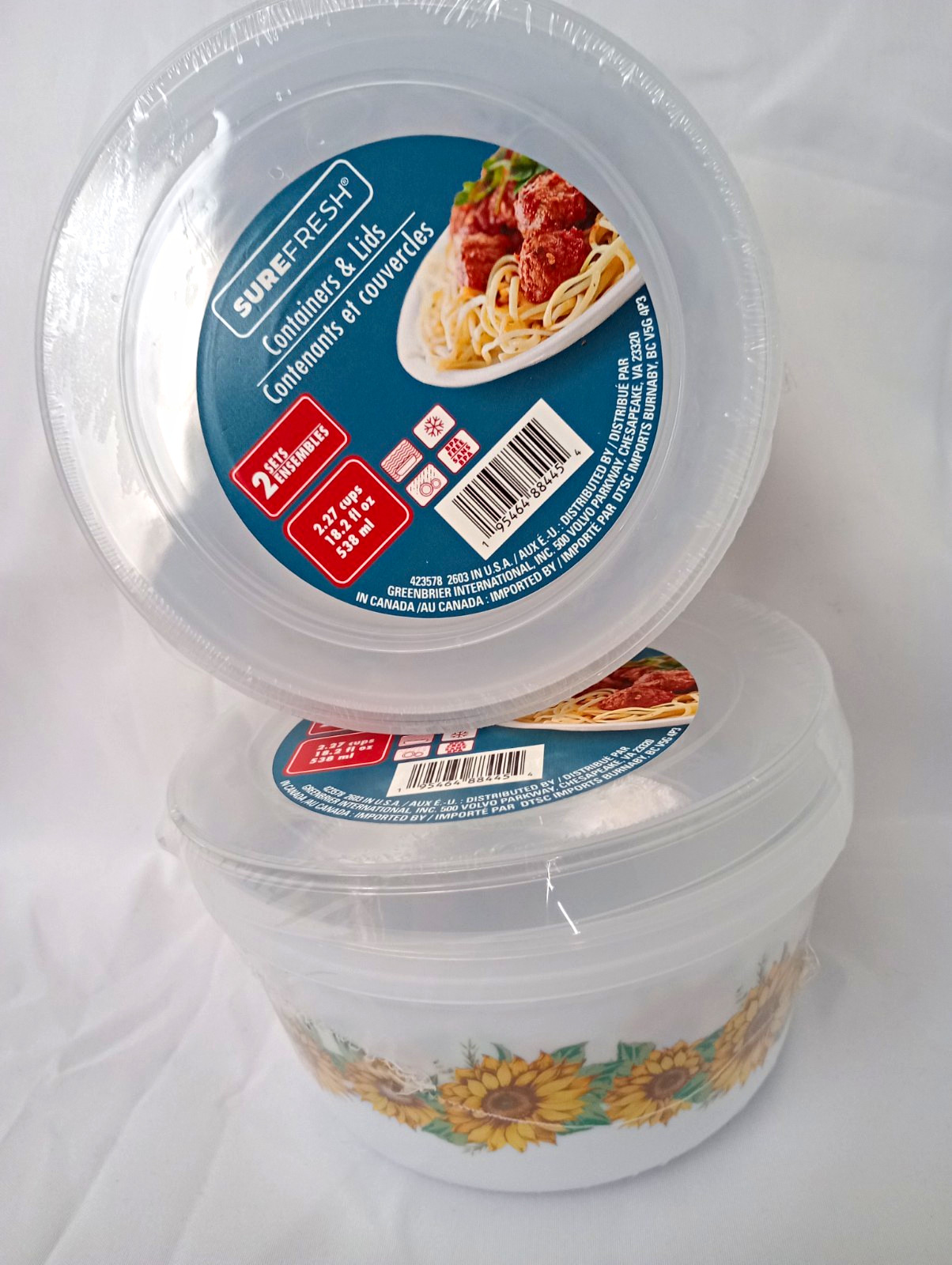 SureFresh 4pc 2.27 Cup Plastic Round Storage Containers w/ Snap Lids Floral