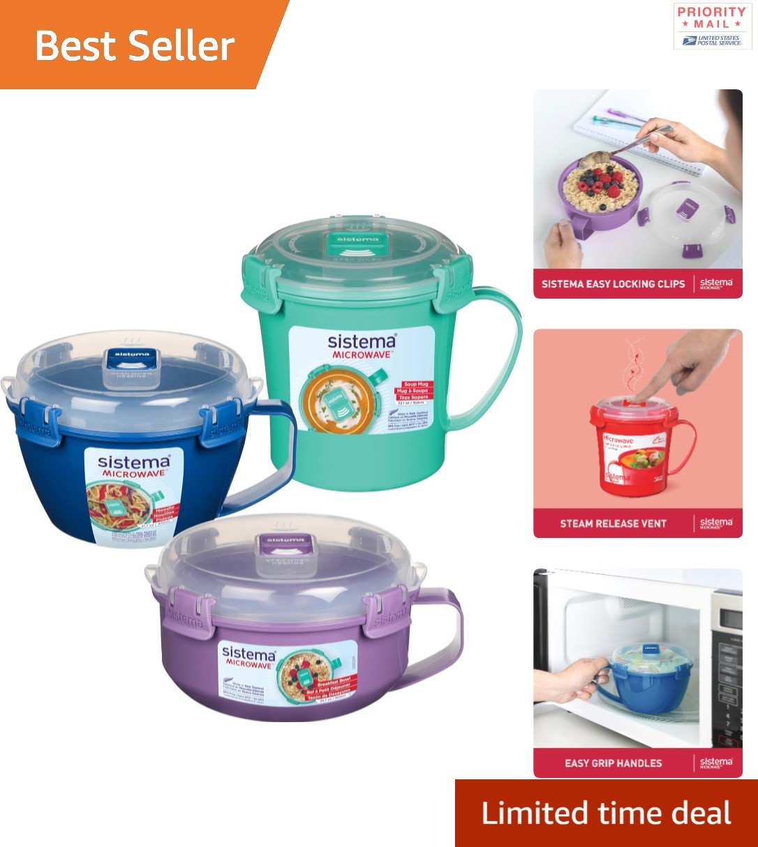Dishwasher Safe Microwave Containers Steam Release 3 Pack Soup Mug Noodle Bowl
