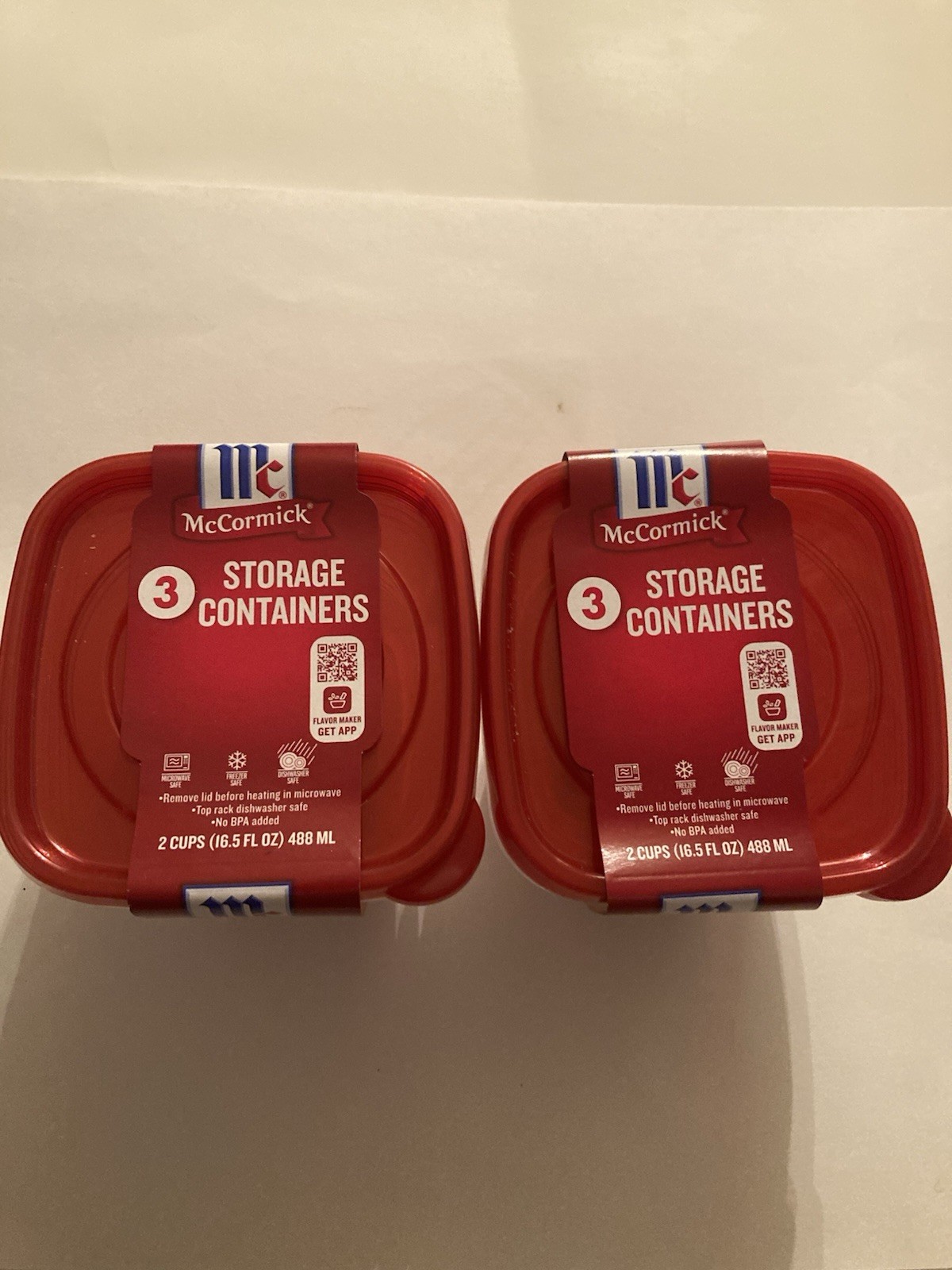 2 sets of 3 McCormick storage containers 2 cups each 16.5 fl oz total 6