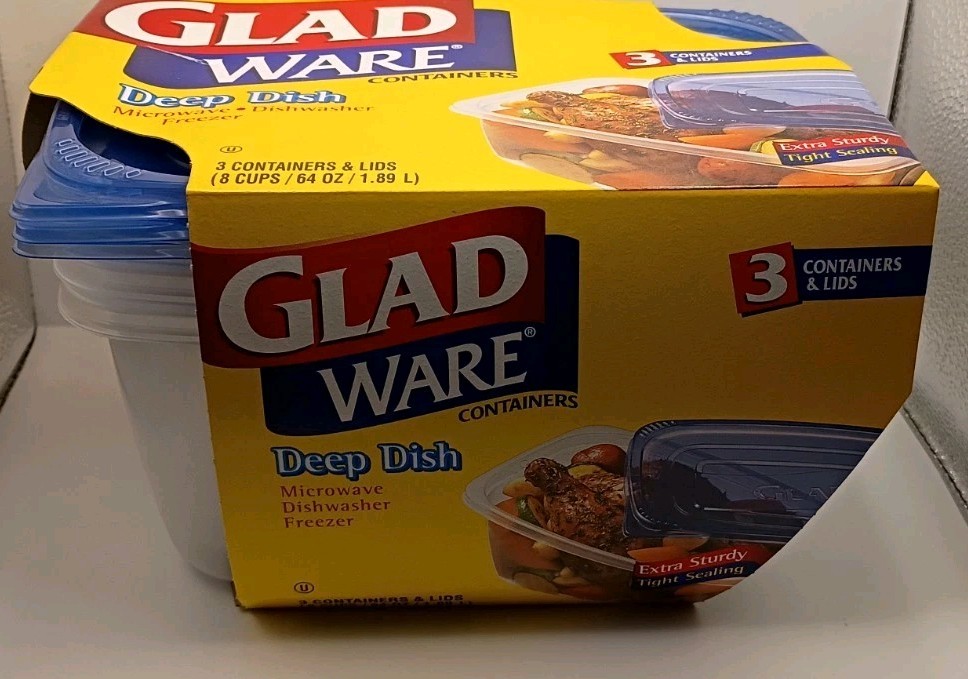 Vtg.1999 NOS GladWare Deep Dish Plastic Food Storage Containers 8 cup 3pc. Set