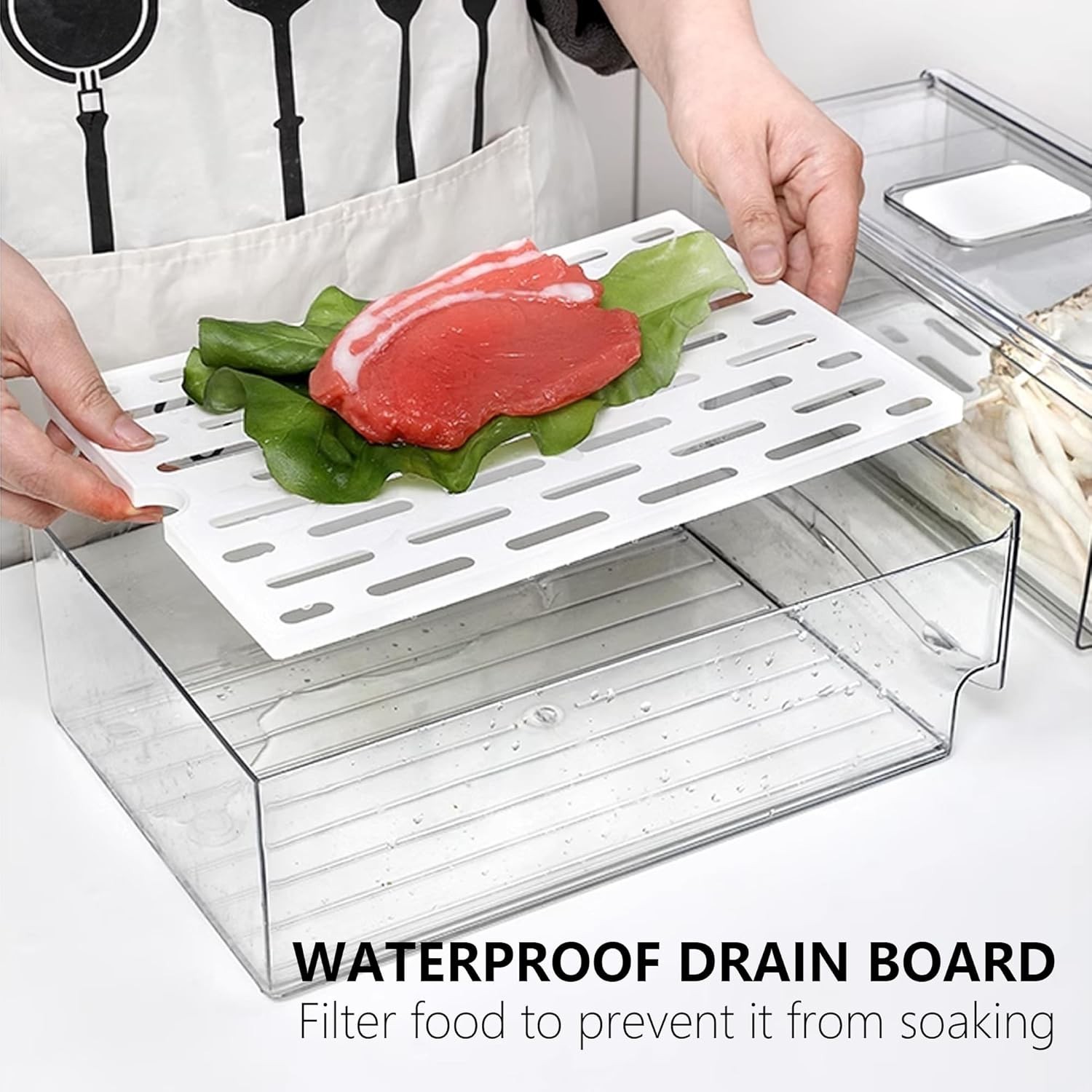 2 Pack Fruit Storage Containers for Fridge with Drain Board, Stackable Refrigera