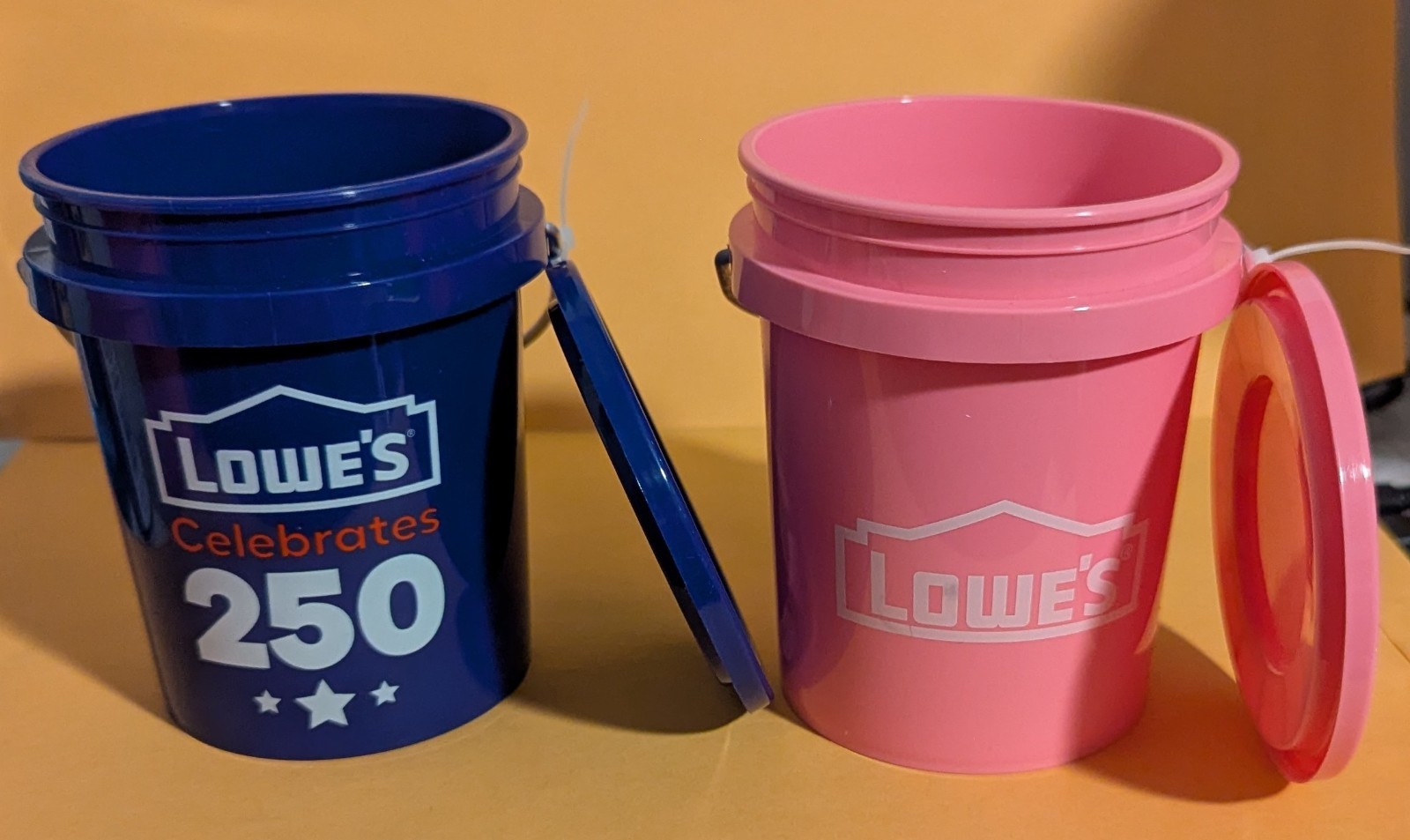 Lowe’s Blue Celebrates 250 & Pink Mini Paint Buckets With Lids Fast Ship NEW