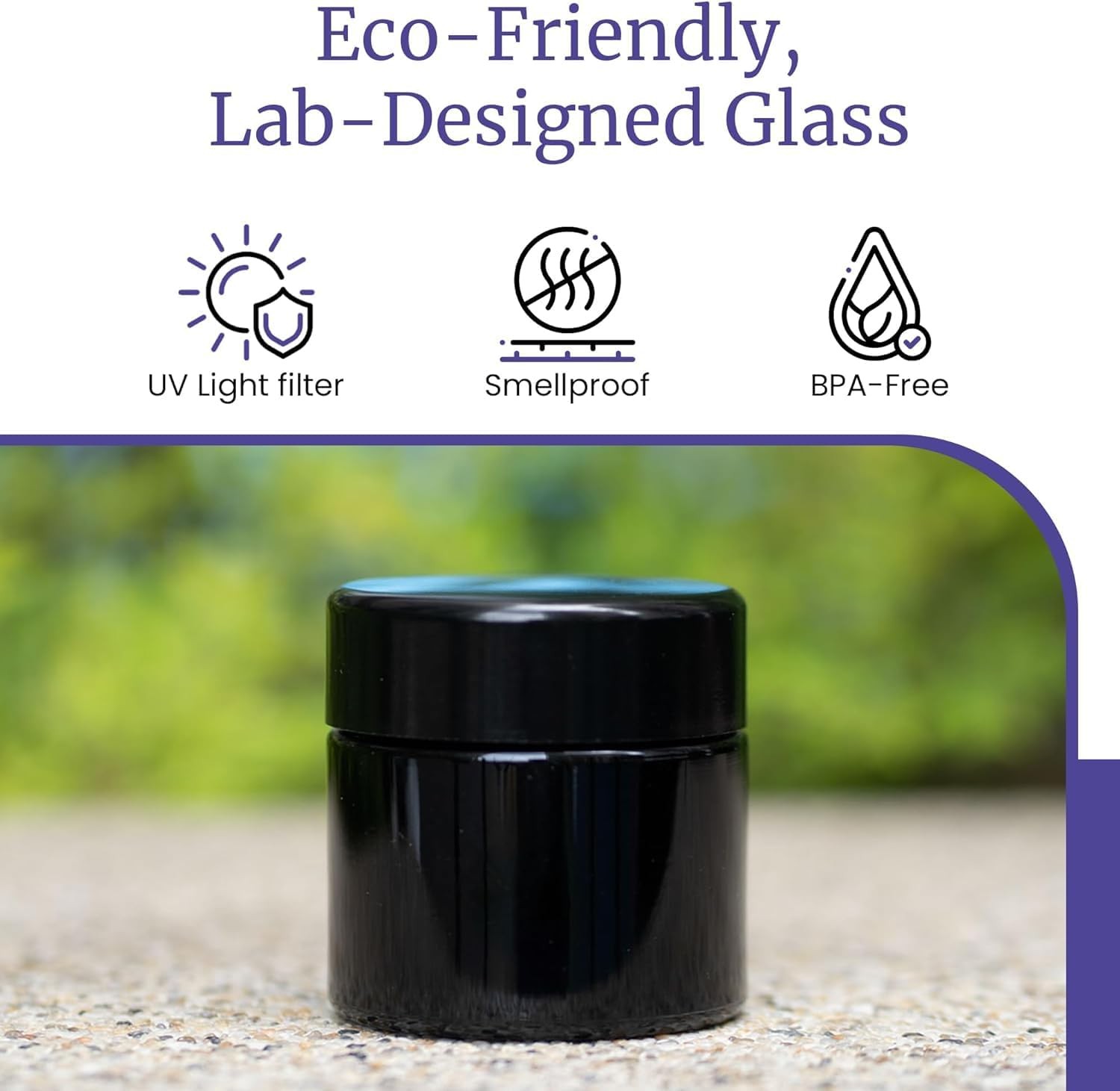 Classic Black Glass Jar 100 ml (3.3 fl oz) Ultraviolet Airtight Smell Proof,