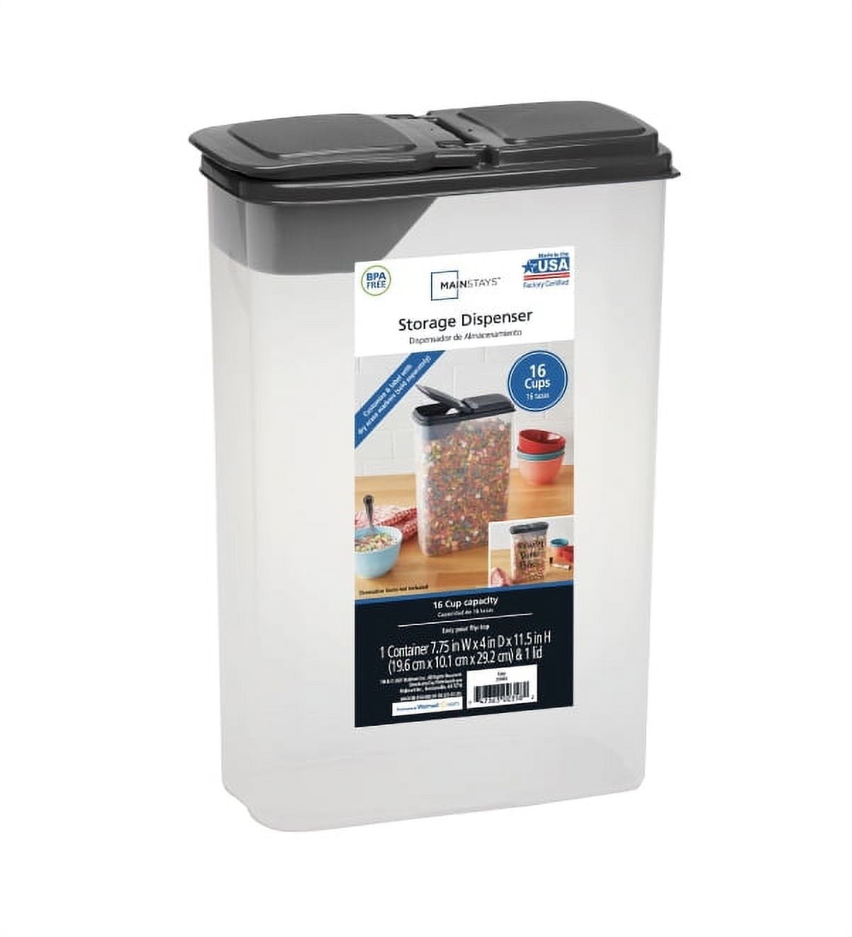 (2 pack Plastic Small Cereal Dispenser Clear Gray Lid 16-Cups Single 7.25″ x 4″