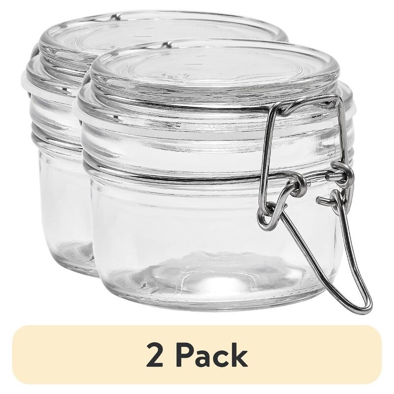 NEW Airtight Clear Glass Food Storage Jar W/ Locking Lid Cereal Spices 2 Pack