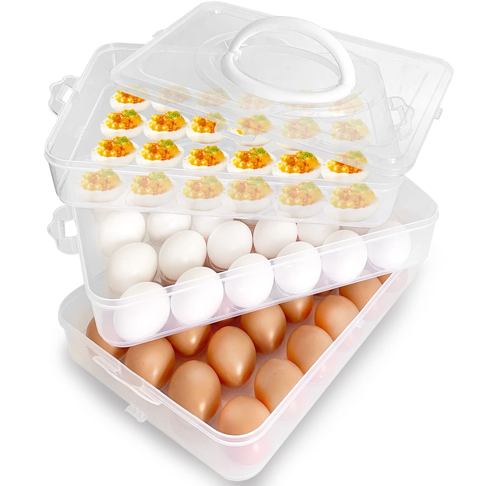 72 Eggs Holder,3-Layer Deviled Egg Tray with Lid,Egg Containers for Deviled Egg