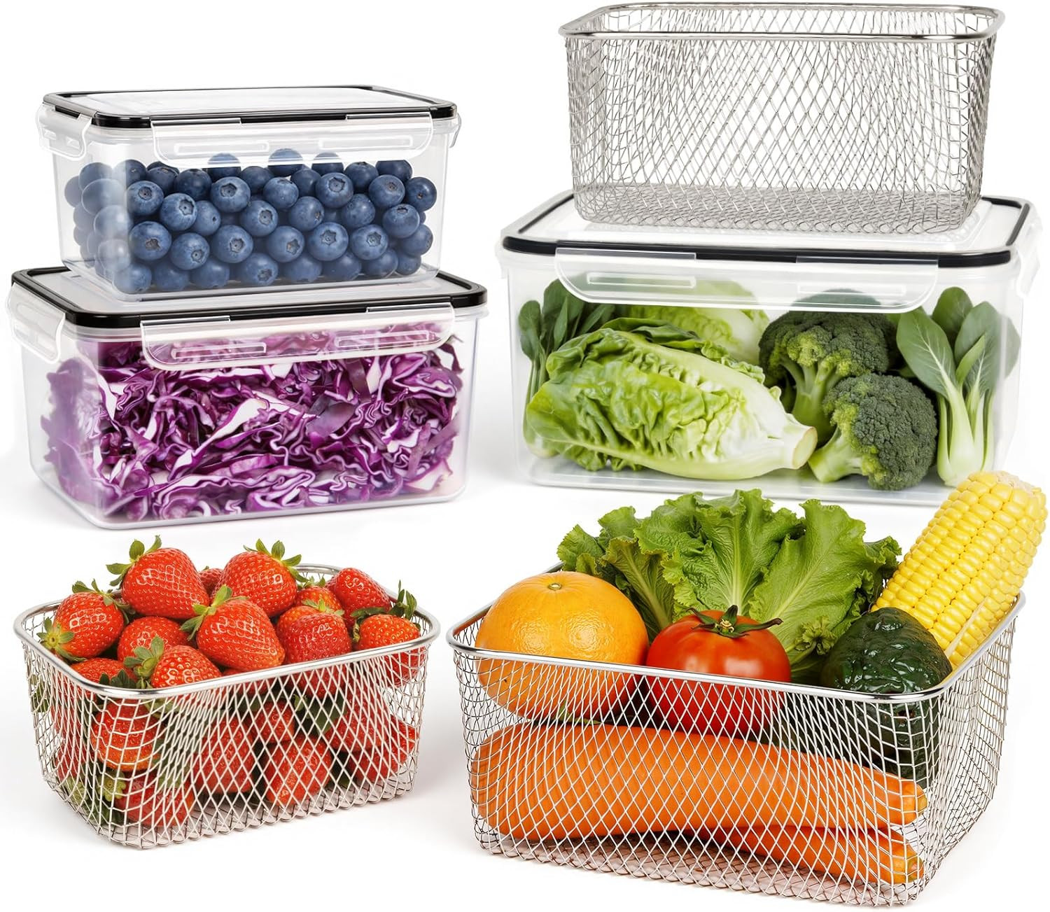 3 PCS Large Fruit storage Containers for Fridge – Leakproof Food Storage Contain
