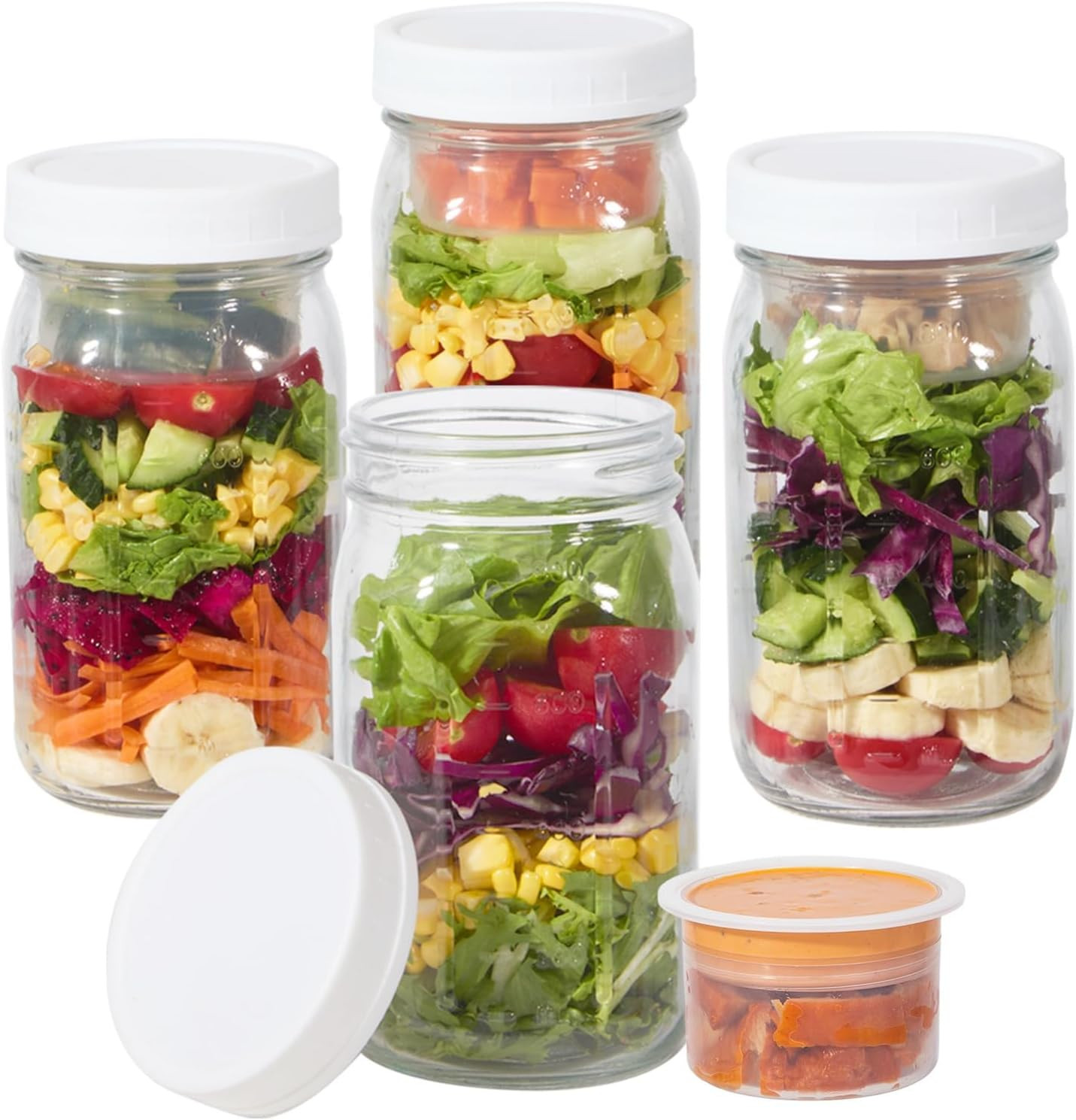 4 Pack Glass Salad Jars Lids Meal Prep- 32Oz Leakproof Container Lunch Comes 2
