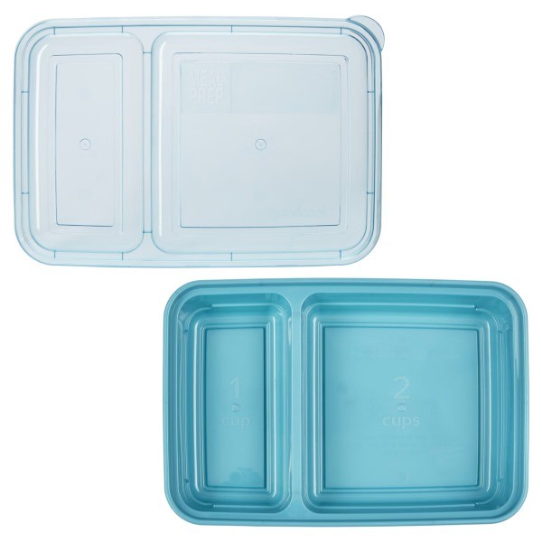 Meal Prep 2 Compartment Rectangle Containers + Lids – 3Cups