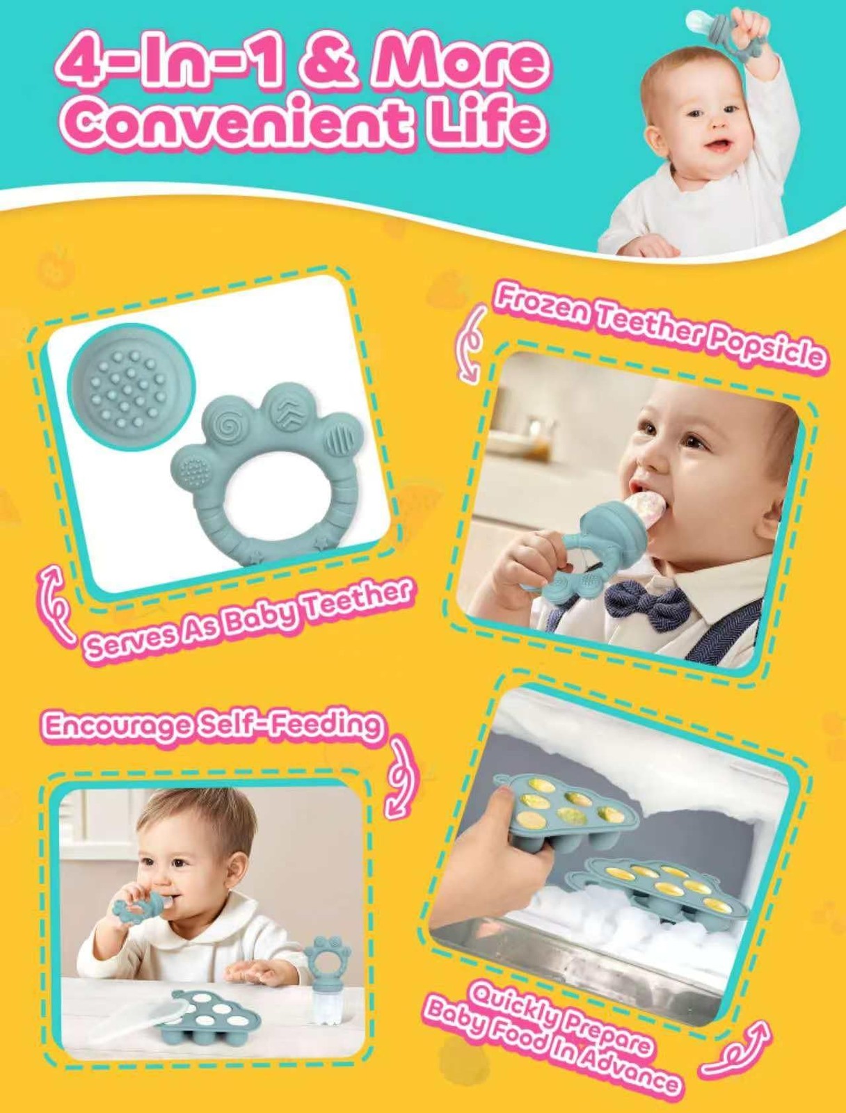 4in1 Baby Breastmilk Popsicle Molds & Fruit Feeder, Silicone Teething Pacifie…
