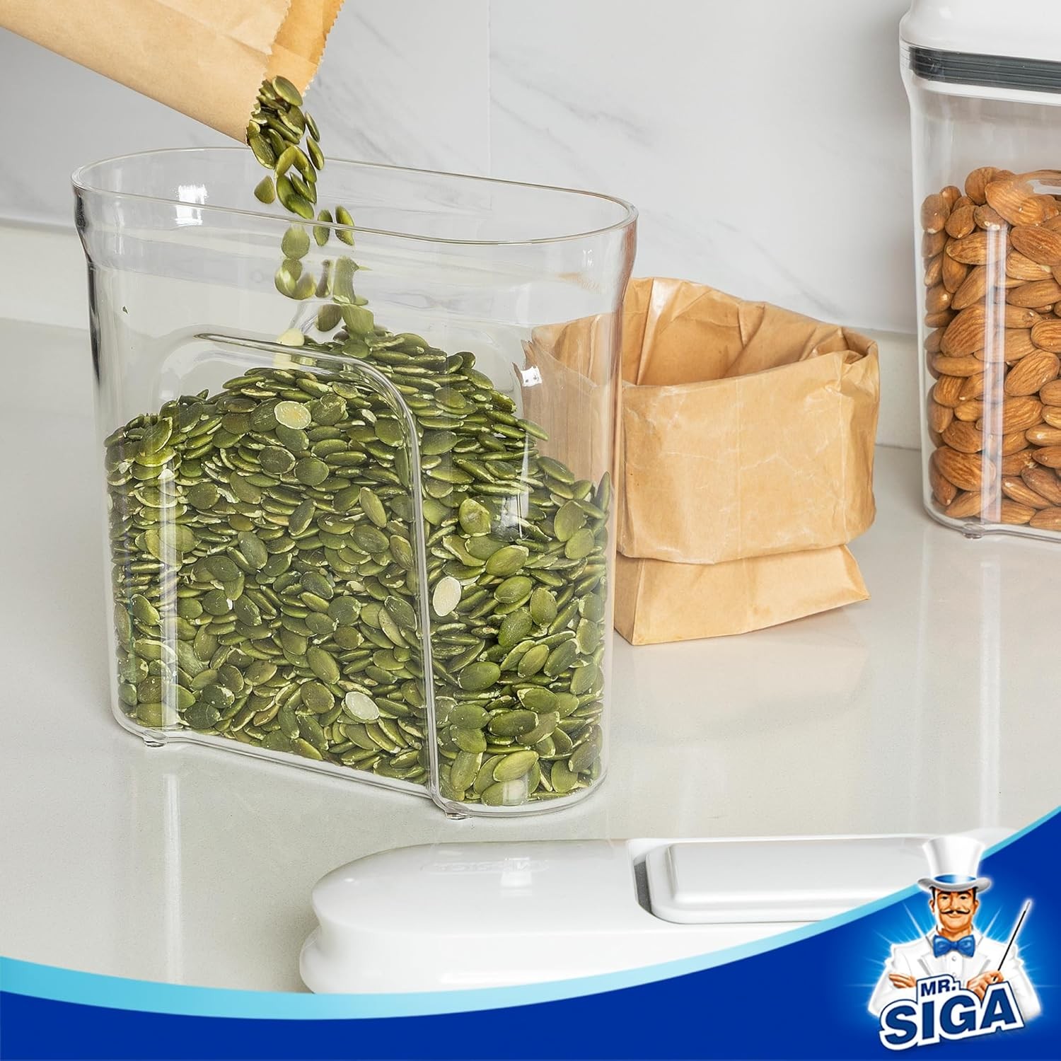 Airtight Cereal Dispenser Set, Storage Containers for Dry Goods, Nuts, Beans,