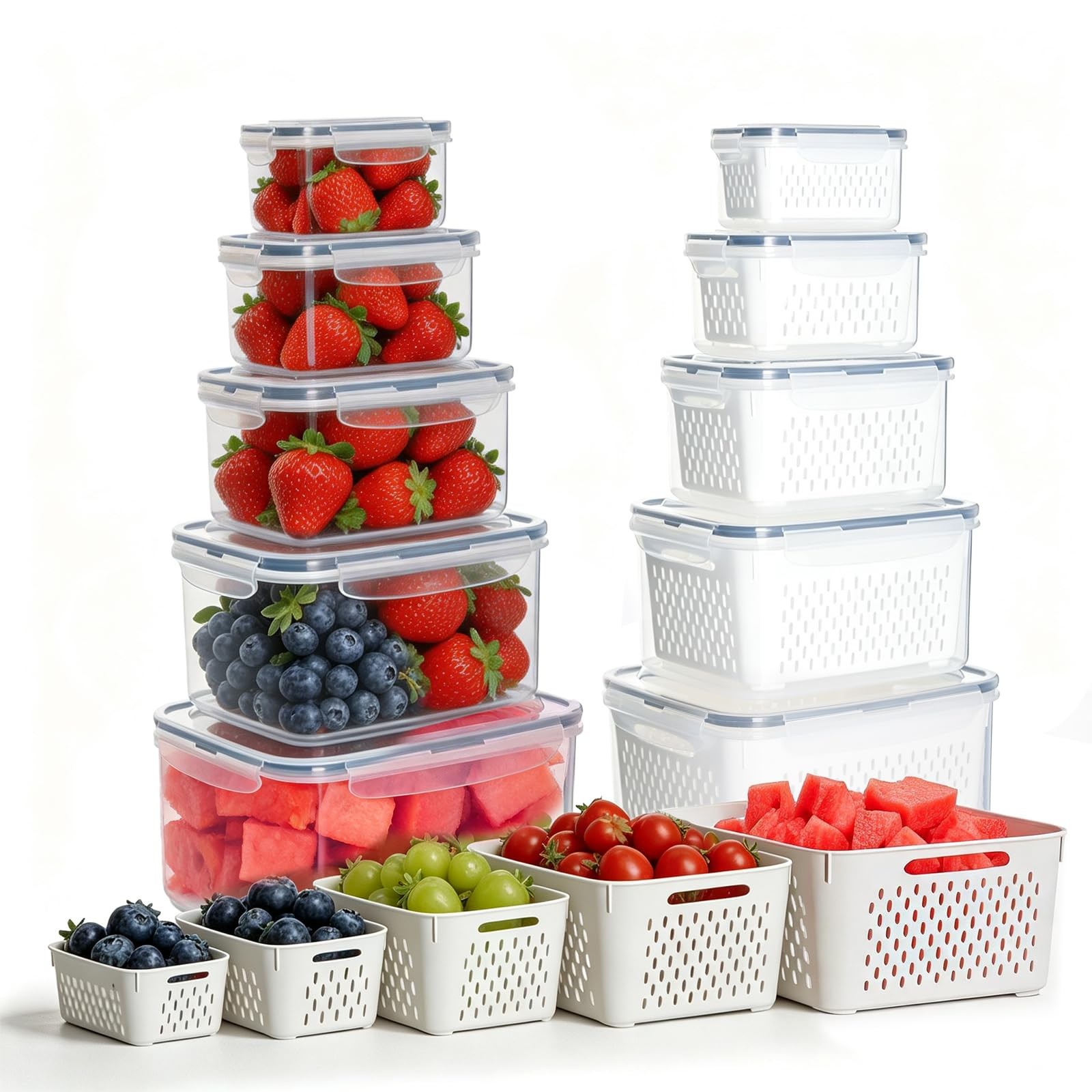 Watermelon Container with Strainer, Fruit Strainer Container with Lid 5 PCS