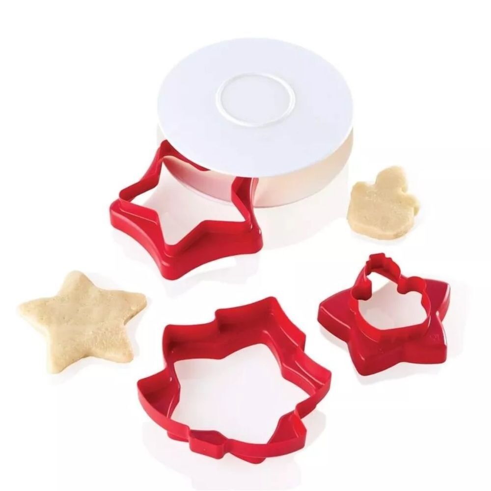 Tupperware Holiday Nesting Cookie Cutters with Storage Case Set of 3 Red NWT