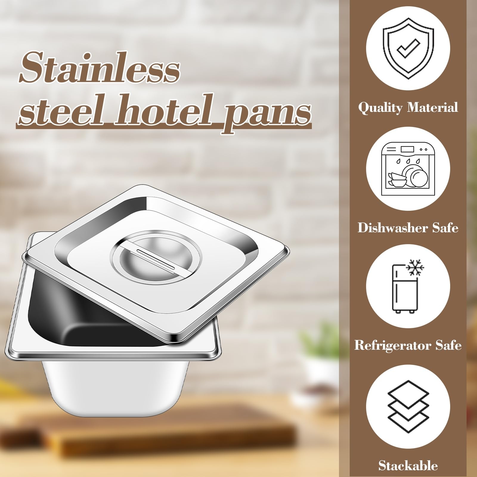 12 Set 1/6 Size Stainless Steel Hotel Pans with Lids 4″ Deep Steam Table Pan …