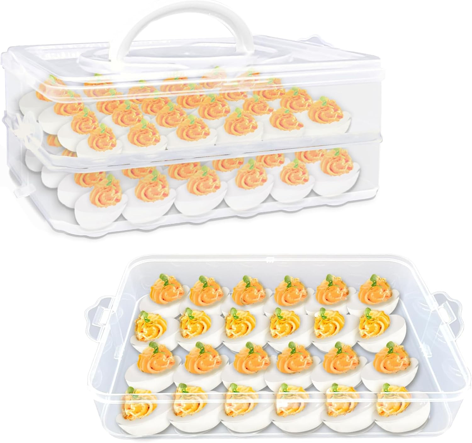 2-Layer Deviled Egg Carrier with Lid,Deviled Egg Trays with Handle,Stack Portabl