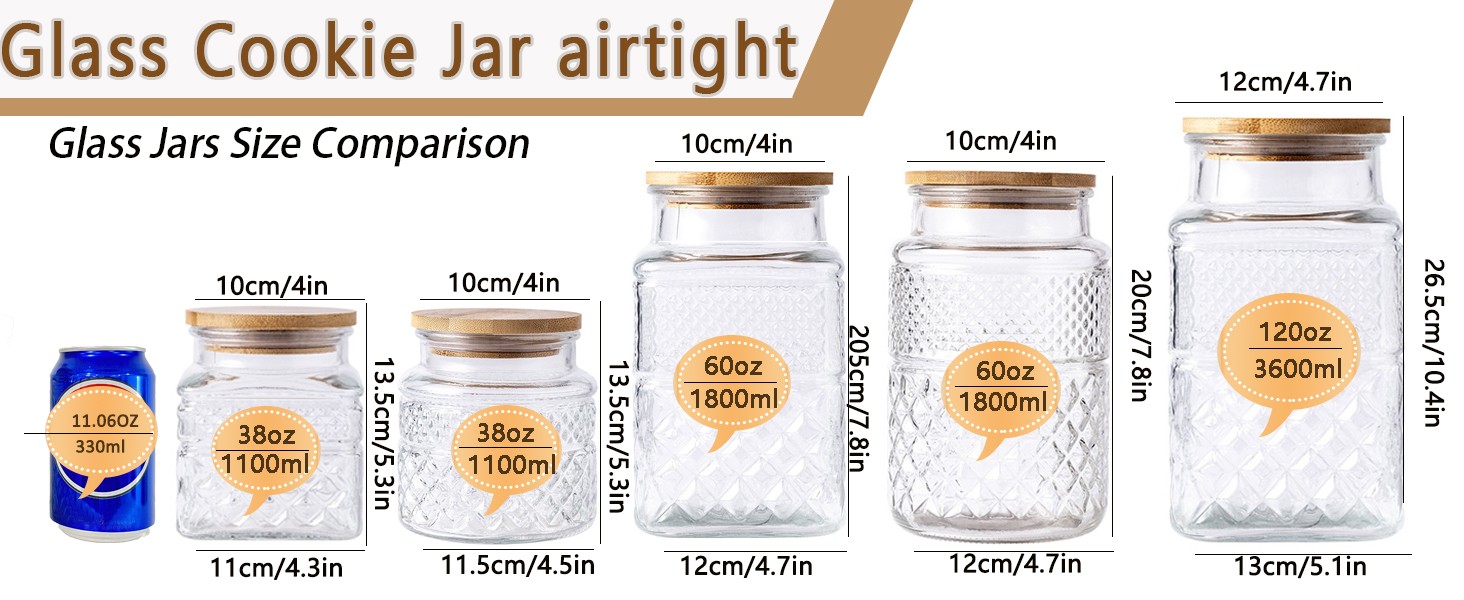 60 OZ Vintage Glass Jar with Lid Wood Spoon Set of 2 Decorative Glass Storage