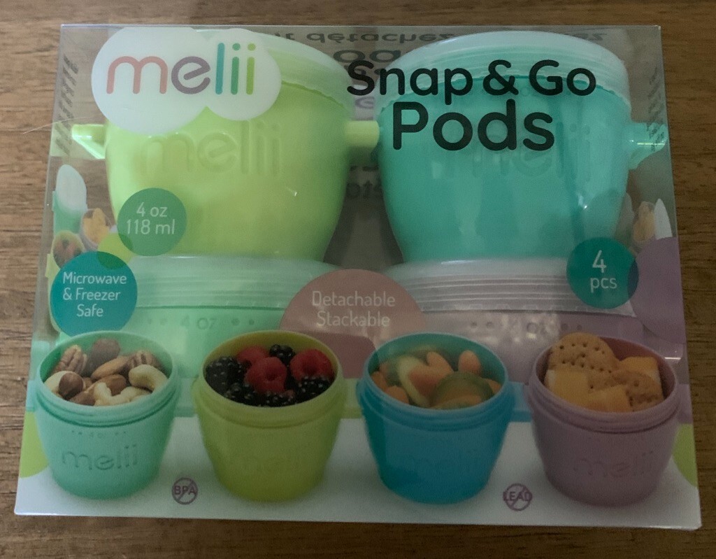 Melii Snap & Go Pods 4oz with lids 4 Pack baby food container freeze stackable