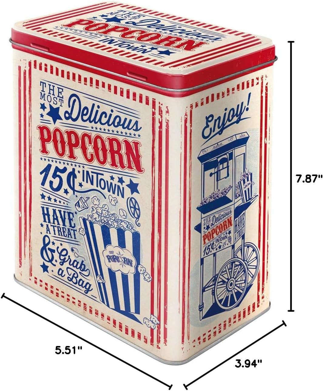 Retro Storage Tin Box L, 101.4 Oz, Popcorn – Gift Idea for Diner Fans, Large Met
