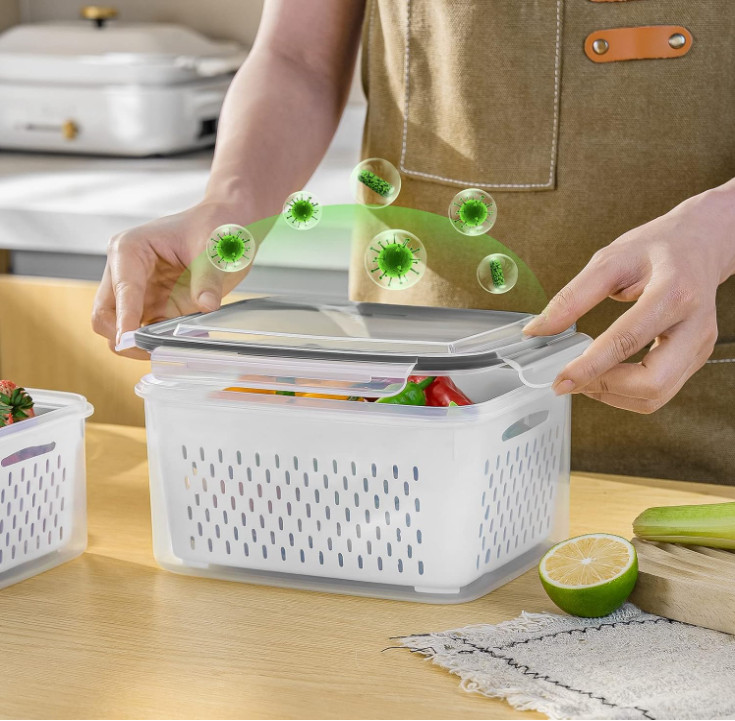 5 Recipientes Fruta Verdura Herméticos con Colador Microondas Refrigerador
