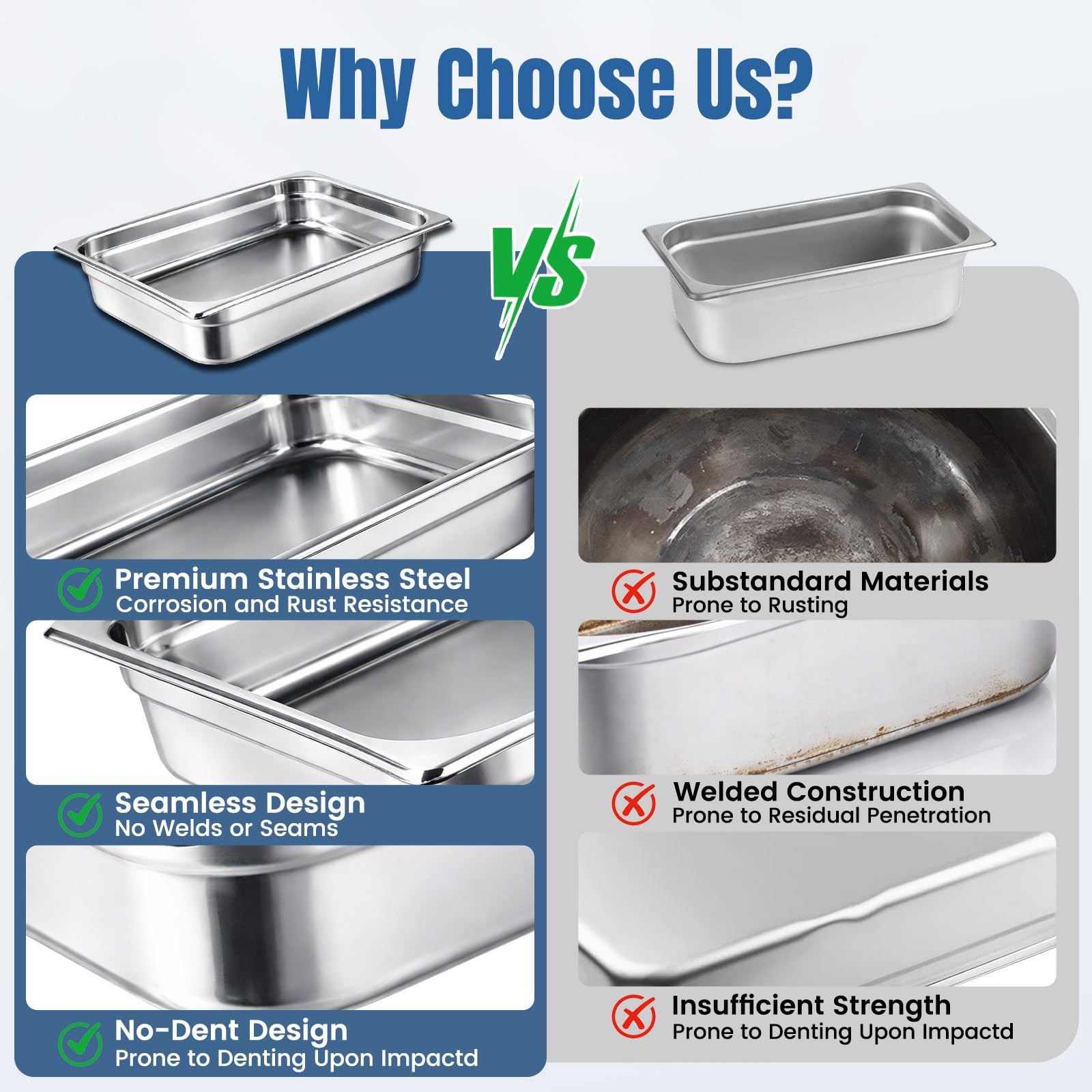 6 Pack 1/2 Size Steam Table Pan Set,2.5″ Deep Hotel Pans, Half Size Anti Jam …
