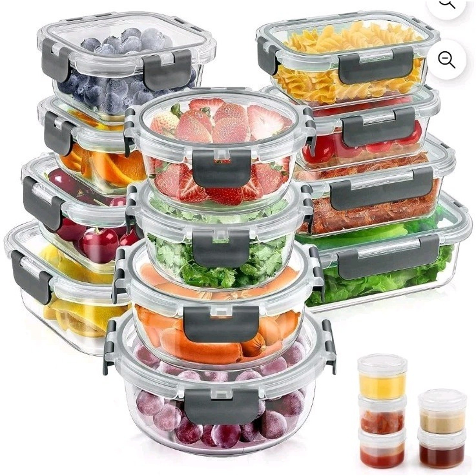34pcs Glass Food Storage Containers with Lids Set, Airtight Meal Prep Containers