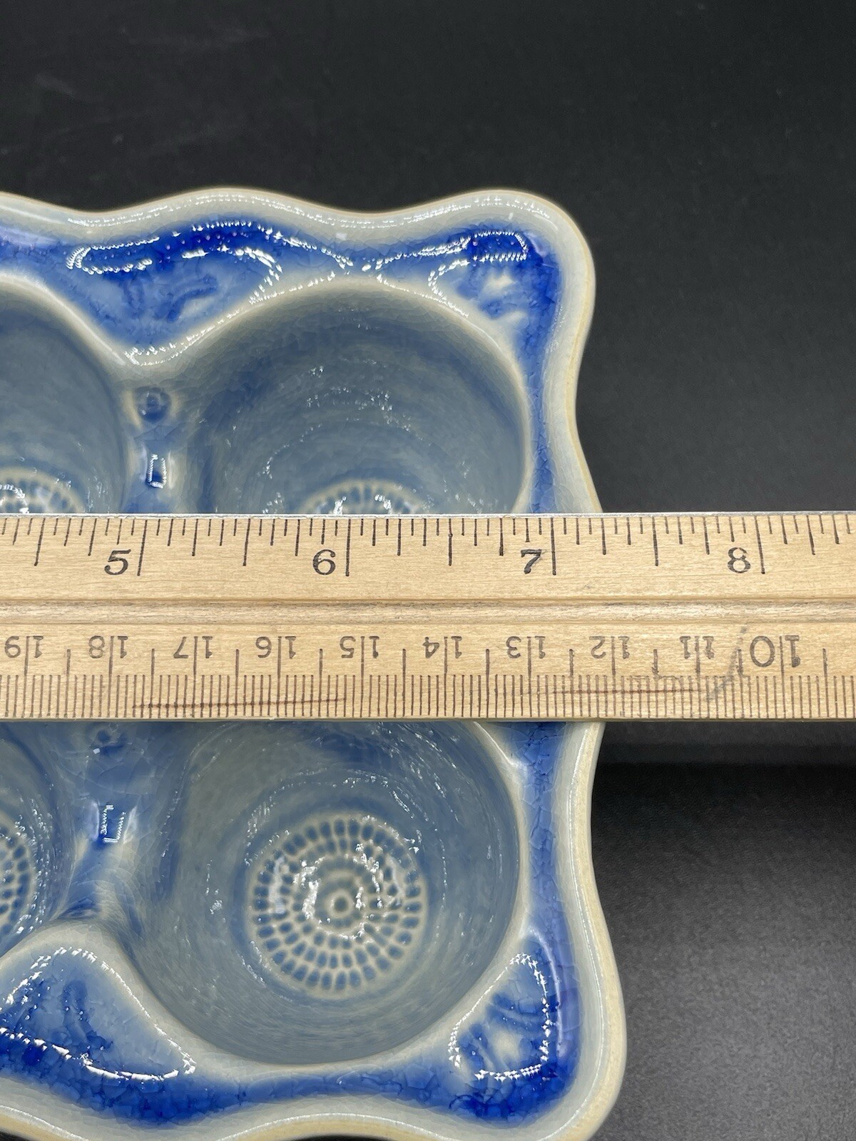 Anthropologie Old Havana Egg Crate Crackle Glazed Stoneware 1/2 Dozen Blue New