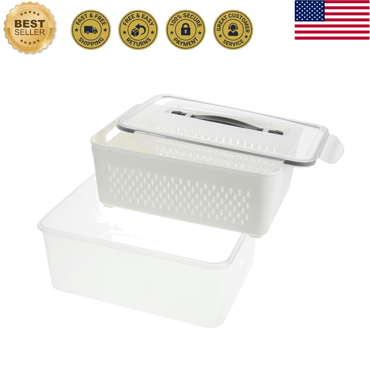 Food Fresh Container with Lid and Colander Draining Organizer Box for Fruits …