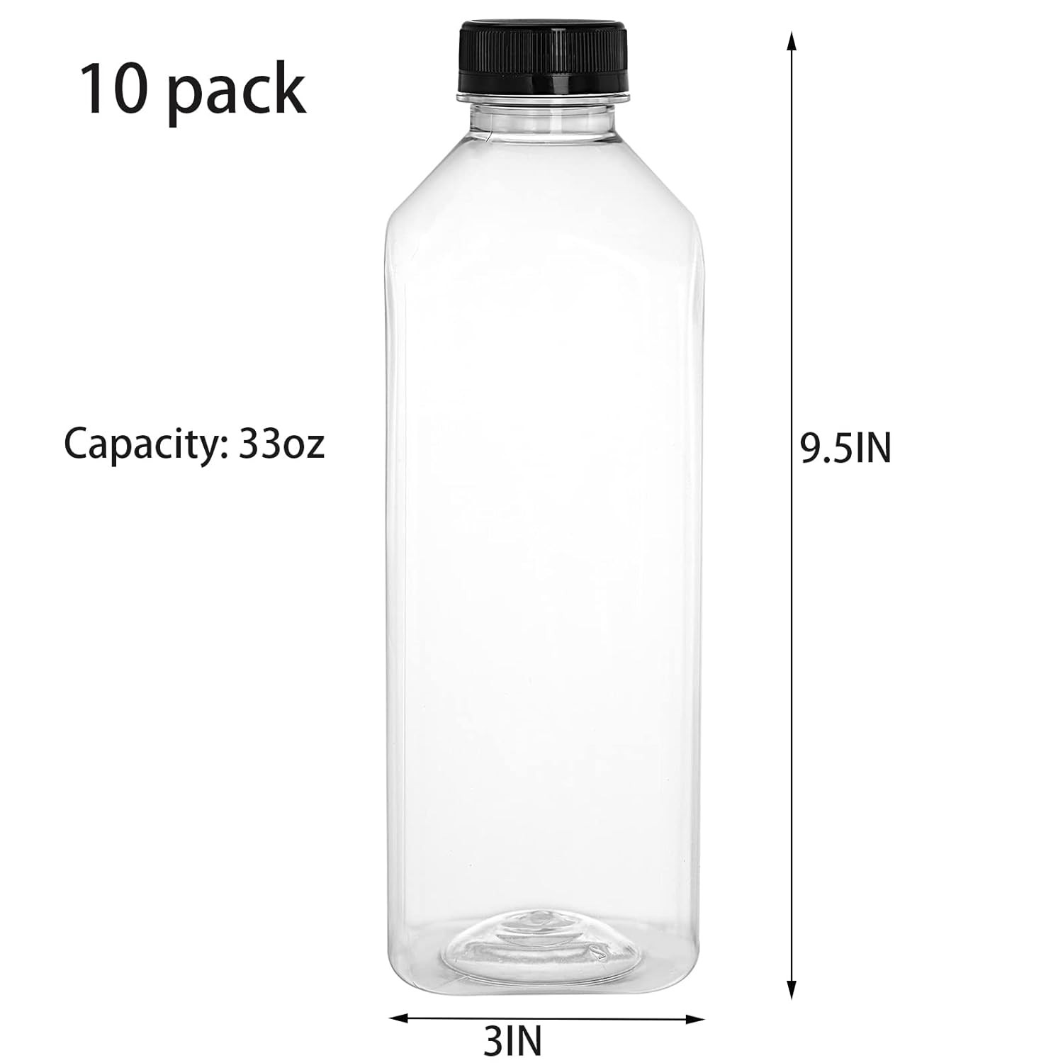 10 Pack 33Oz Plastic Juice Bottles with Black Cap, Clear Reusable Containers …