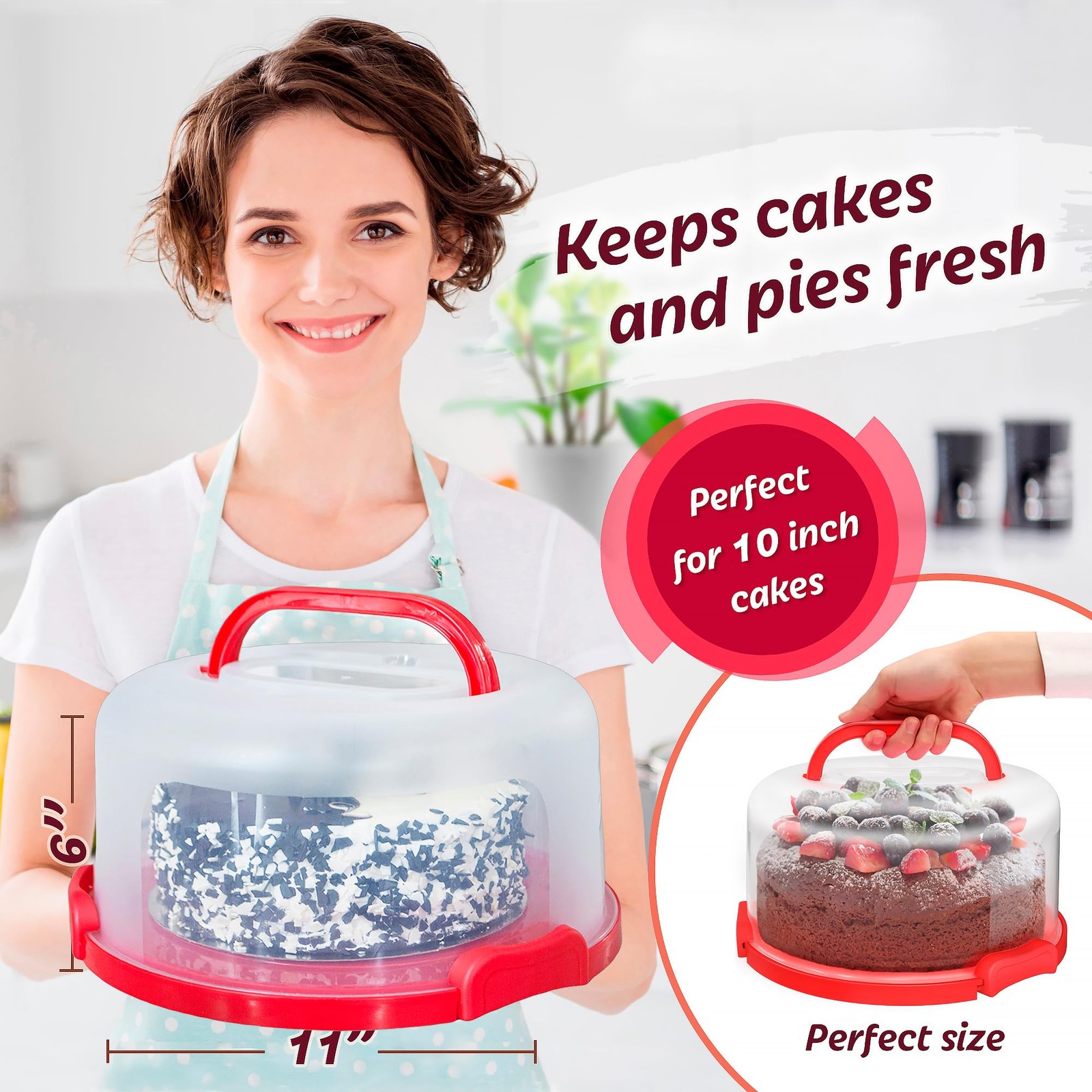 Large Sturdy Round Cake Carrier Holder 10 inch Multi Purpose Cover Five Secti…